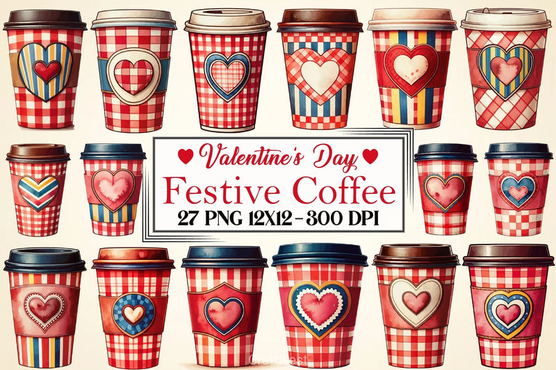 Christmas Plaid Coffee Cup Clipart Bundle - CraftNest - Digital Crafting and Art