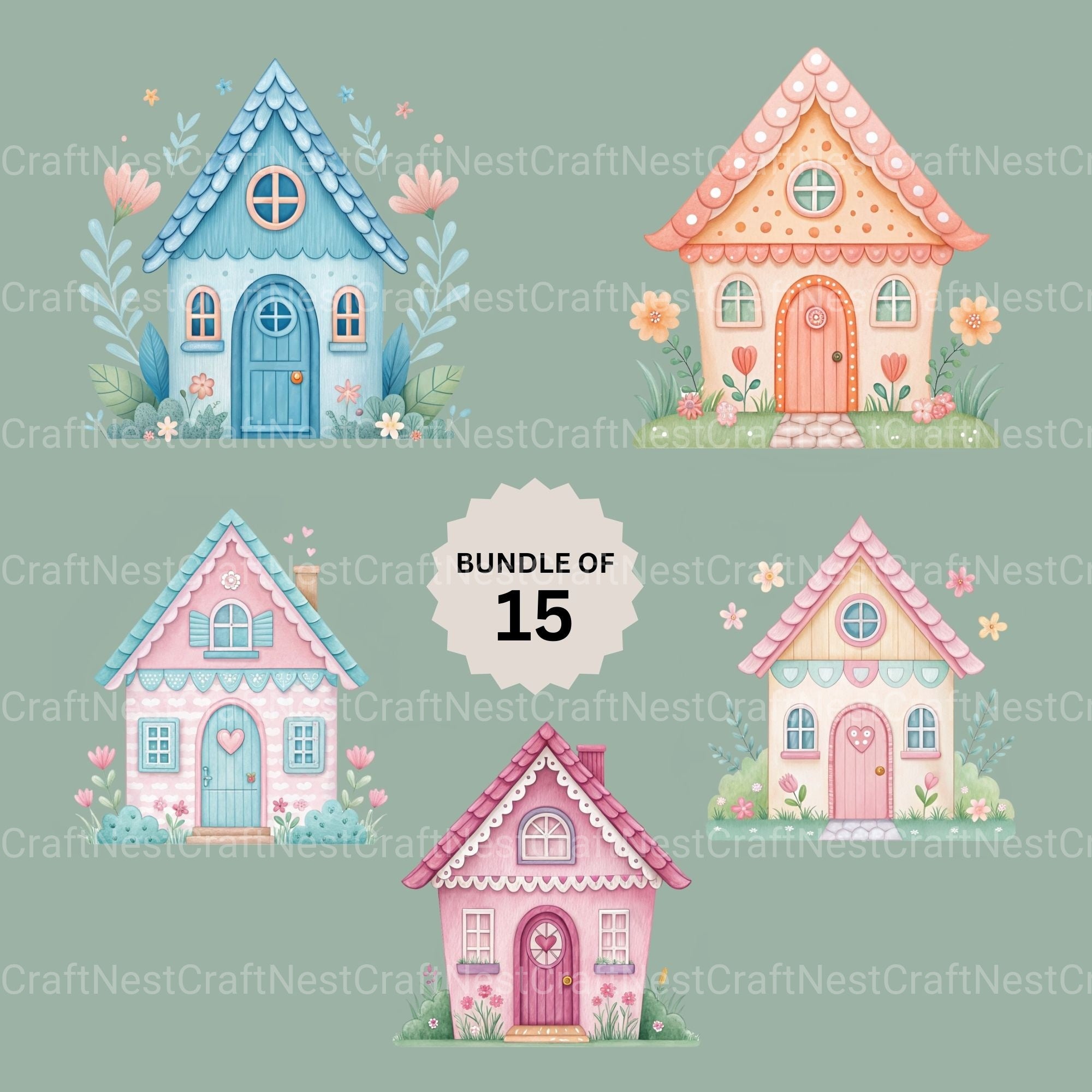 Whimsical Houses Clipart Bundle