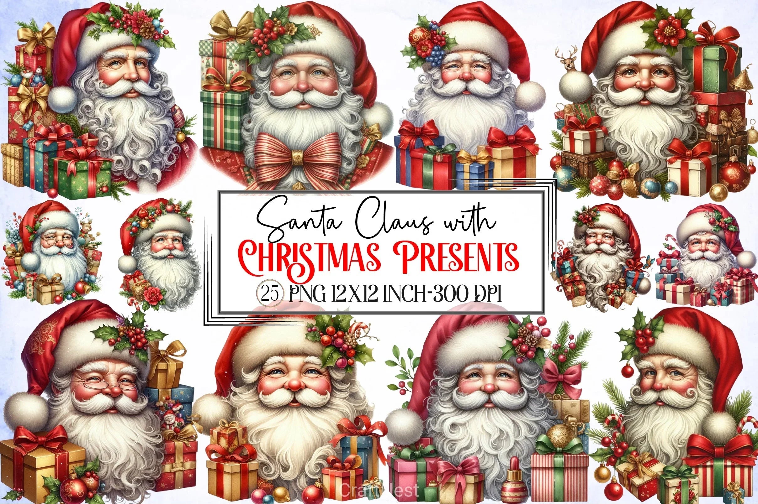 Santa Claus Christmas Presents Clipart Bundle - CraftNest - Digital Crafting and Art