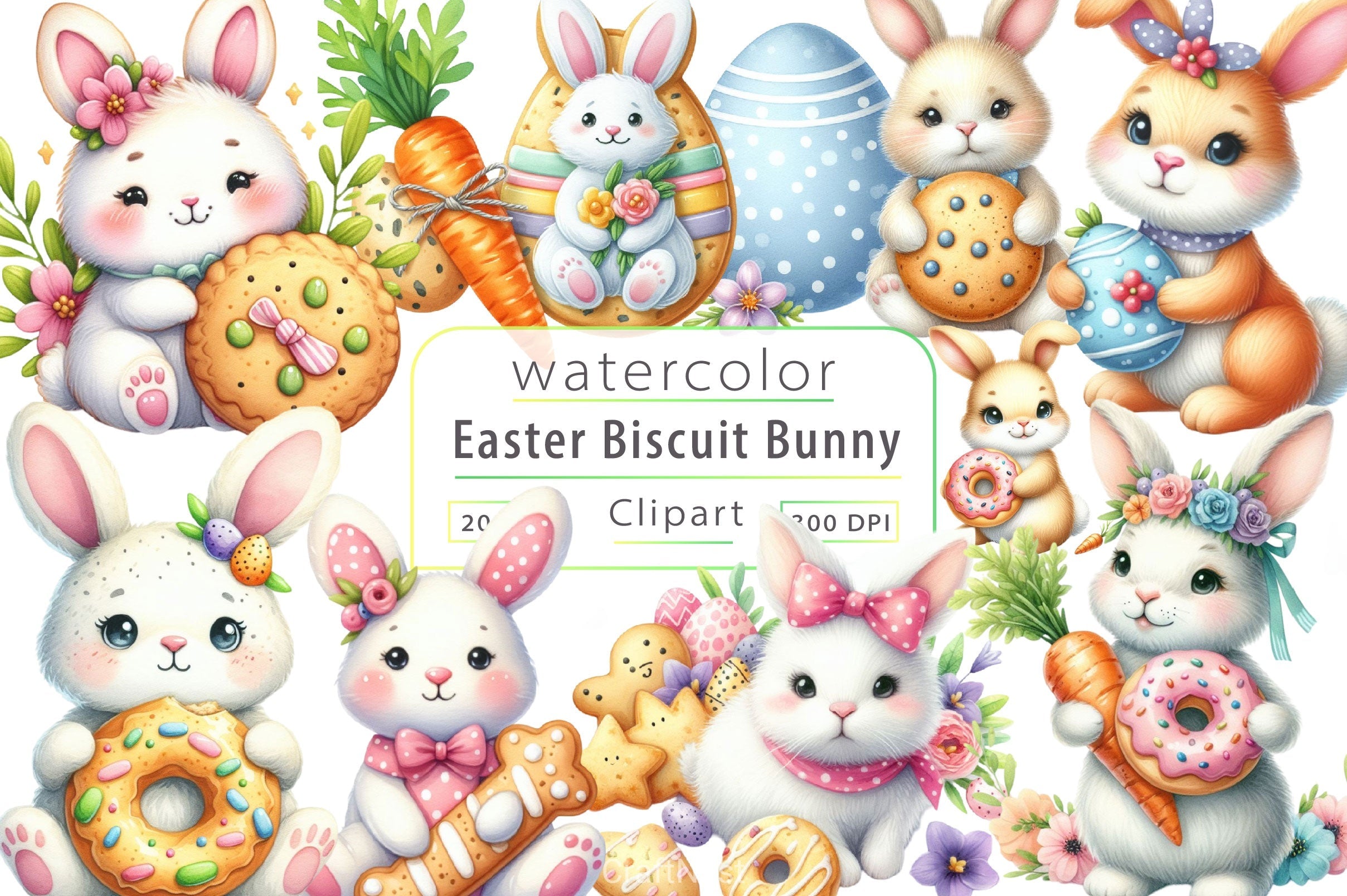 Easter Biscuit Bunny Clipart Bundle 2