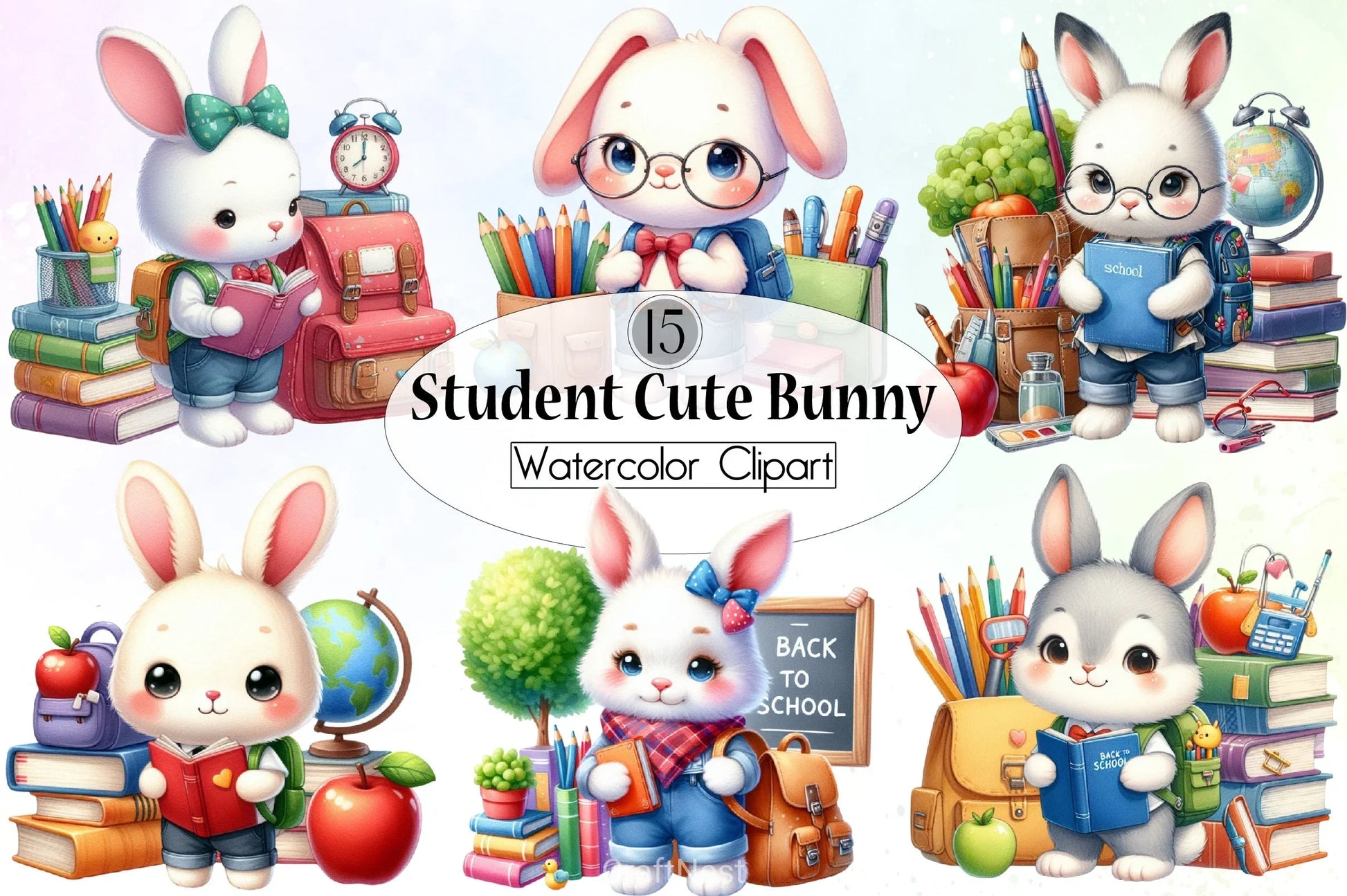 Student Bunny Clipart Bundle - CraftNest - Digital Crafting and Art