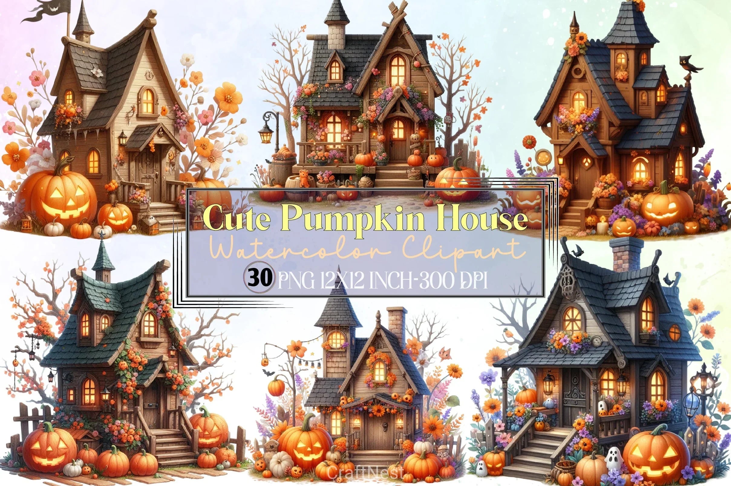 Cute Pumpkin House Clipart Bundle - CraftNest - Digital Crafting and Art