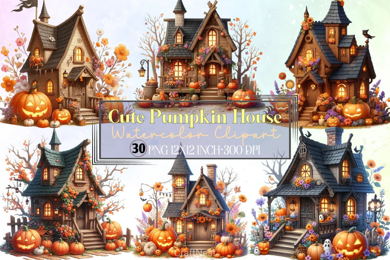 Cute Pumpkin House Clipart Bundle - CraftNest - Digital Crafting and Art