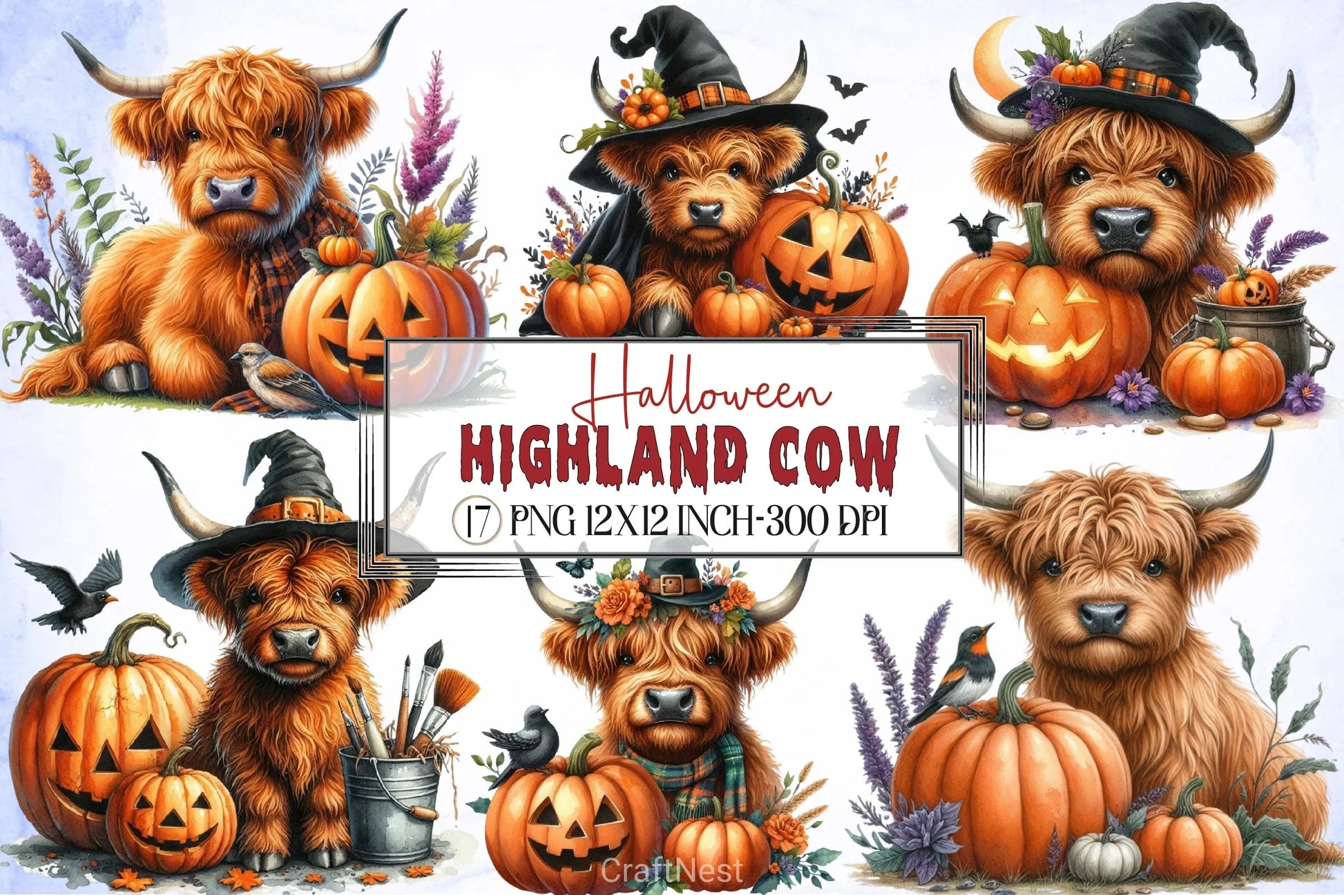 Halloween Highland Cow Clipart Bundle - CraftNest - Digital Crafting and Art
