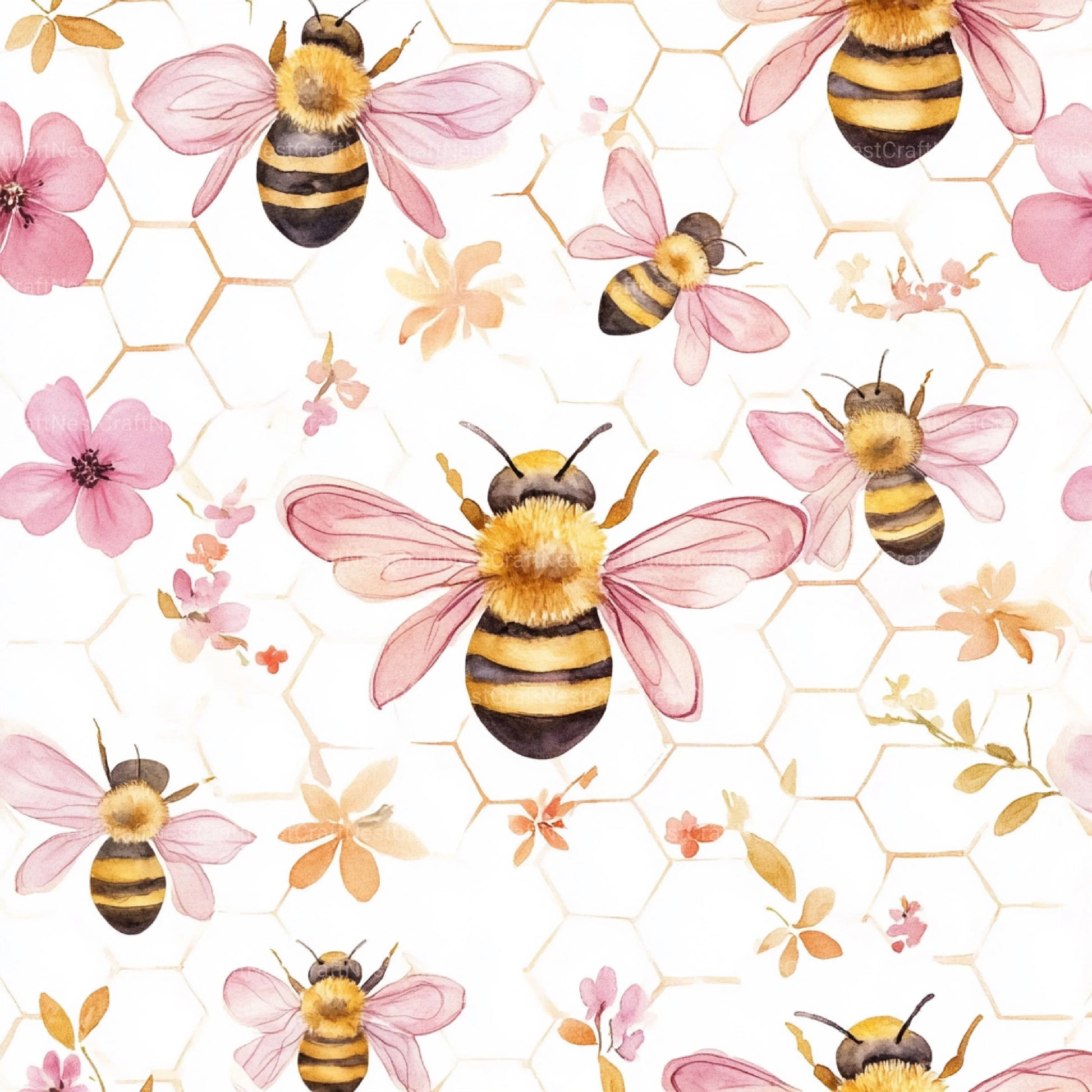 Lovely Bee Digital Paper - CraftNest - Digital Crafting and Art
