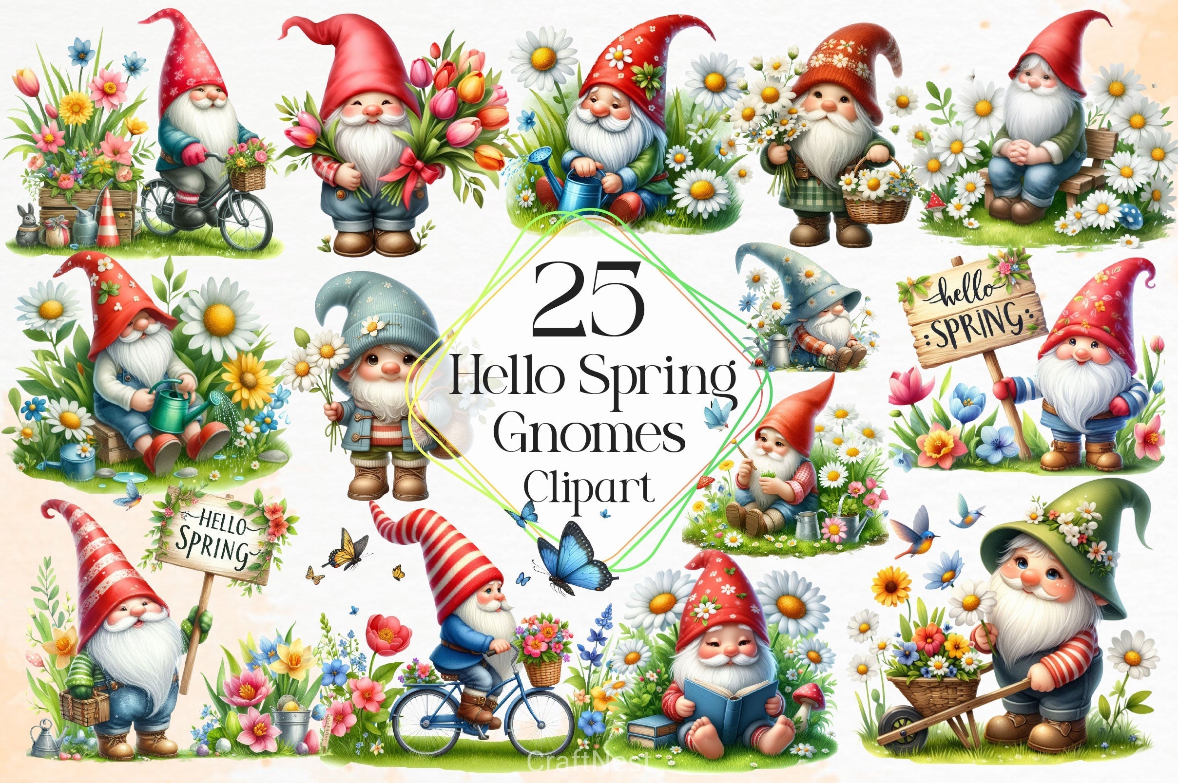 Spring Gnomes Clipart Bundle 3
