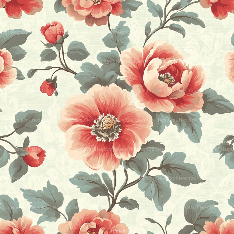 Shabby Chic Flowers Seamless Patterns Digital Paper - CraftNest - Digital Crafting and Art