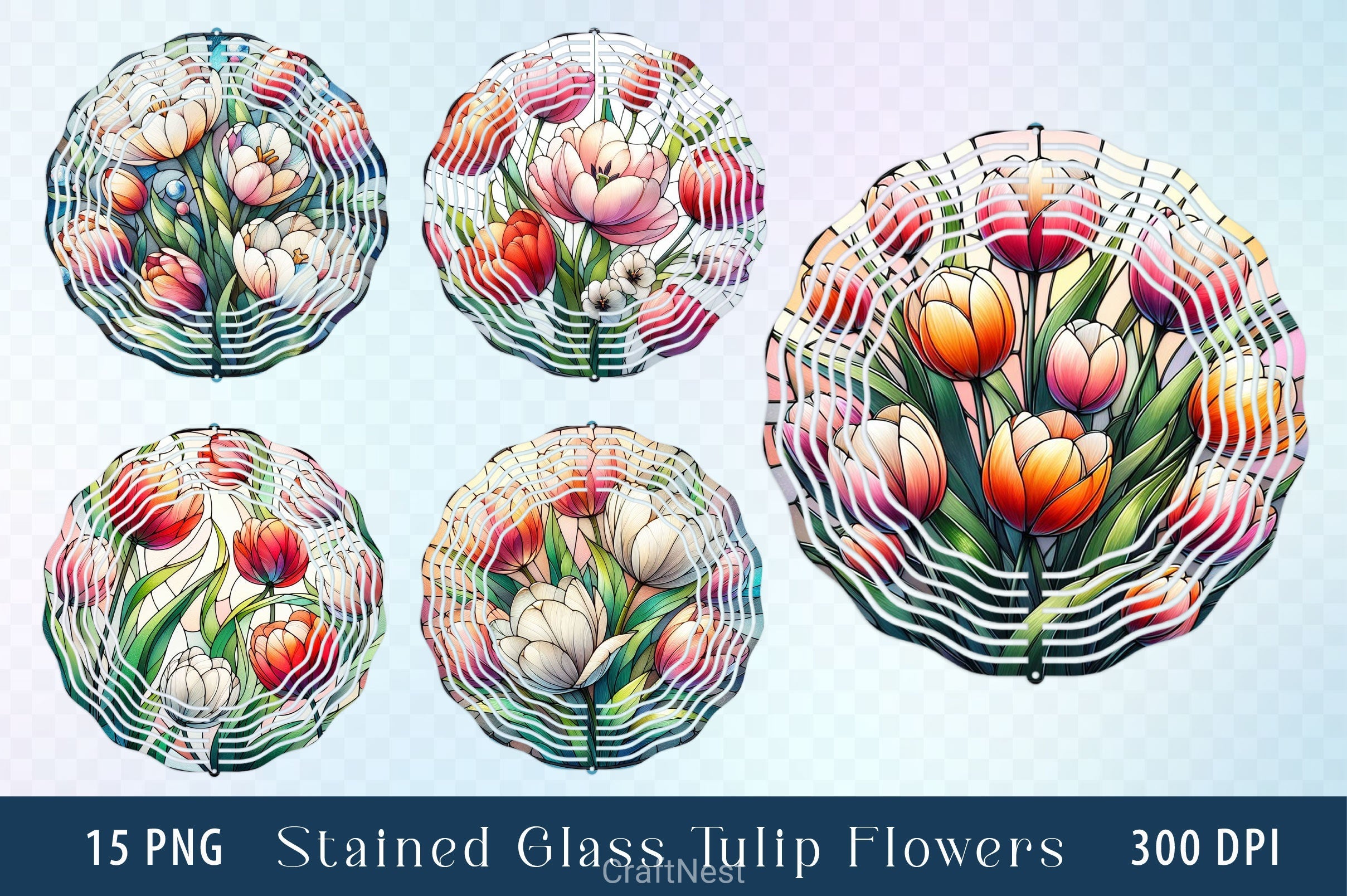 Tulip Flowers Stained Glass Clipart Bundle