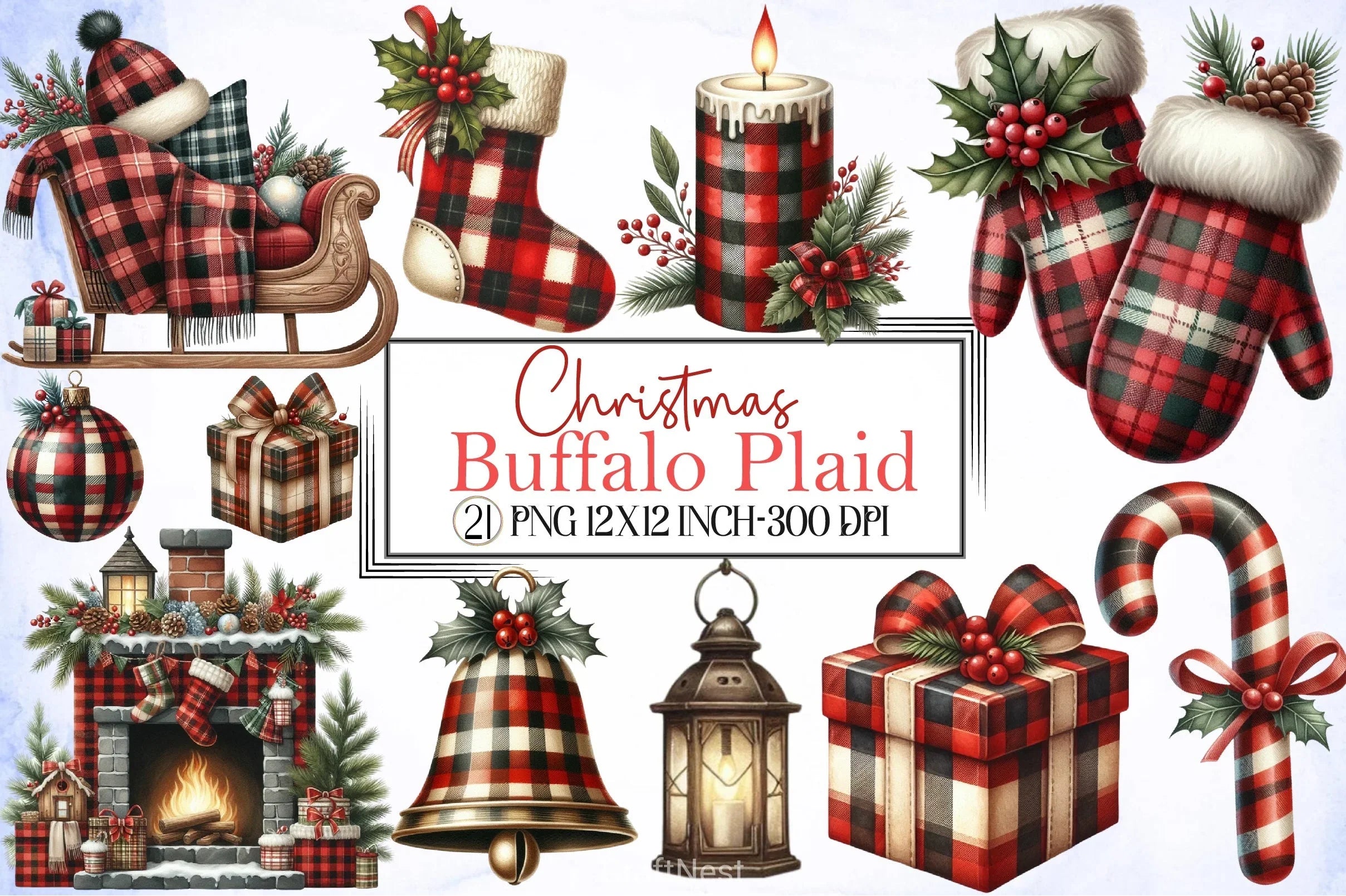 Buffalo Plaid Christmas Clipart Bundle - CraftNest - Digital Crafting and Art