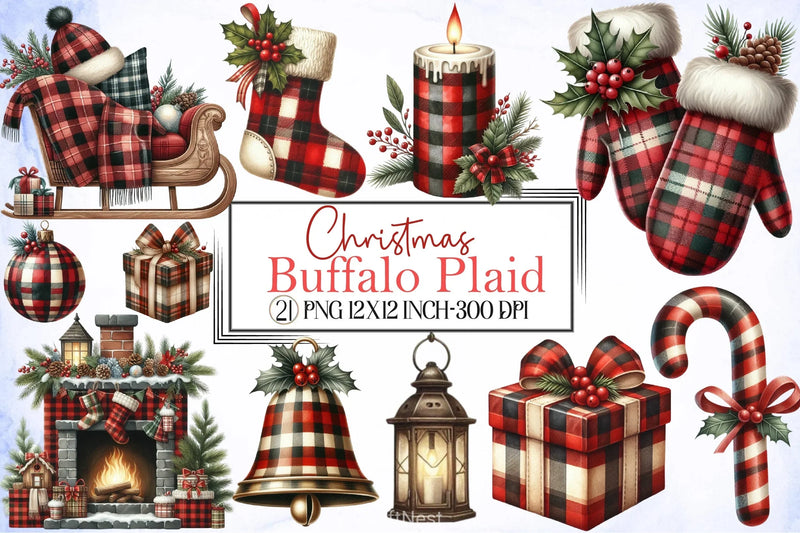 Buffalo Plaid Christmas Clipart Bundle - CraftNest - Digital Crafting and Art