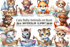 Cute Baby Animals Boat Clipart Bundle 19 - CraftNest - Digital Crafting and Art
