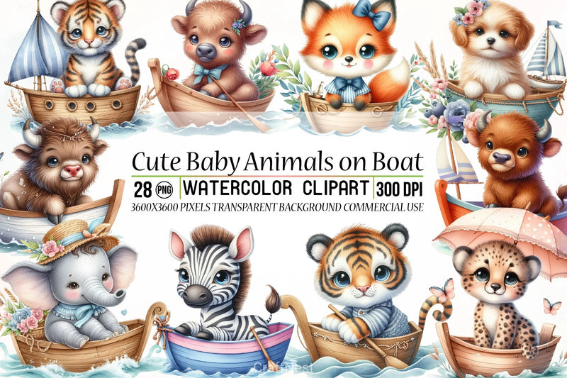 Cute Baby Animals Boat Clipart Bundle 19 - CraftNest - Digital Crafting and Art