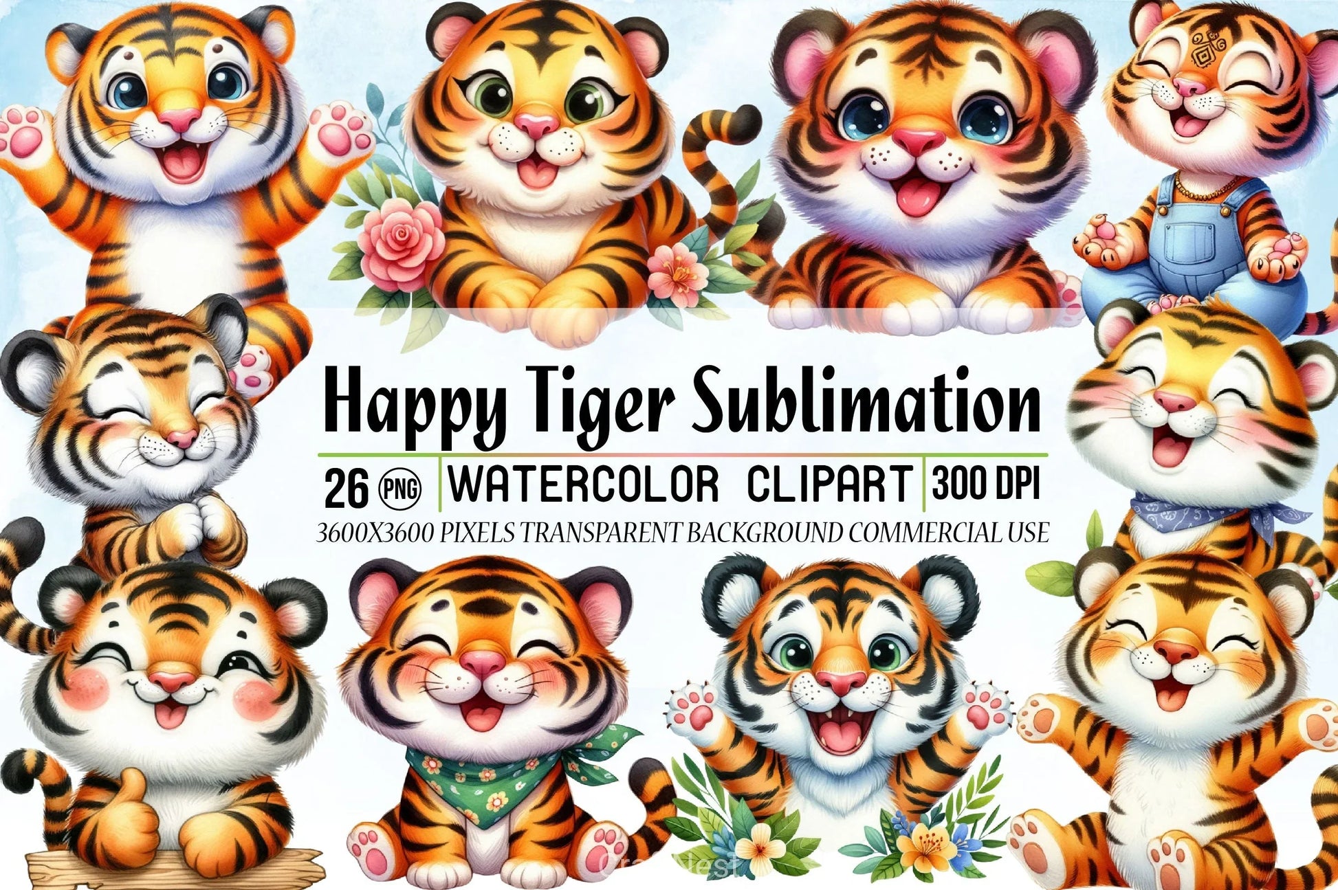 Happy Tiger Clipart Bundle - CraftNest - Digital Crafting and Art