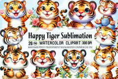 Happy Tiger Clipart Bundle - CraftNest - Digital Crafting and Art
