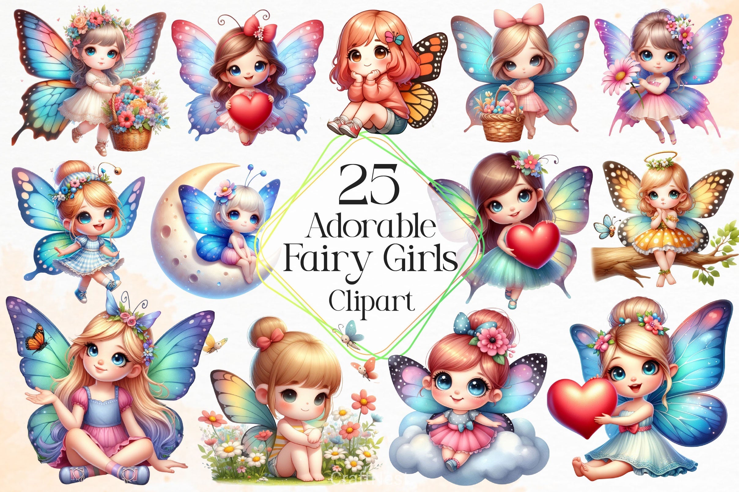 Adorable Fairy Girls Clipart Bundle