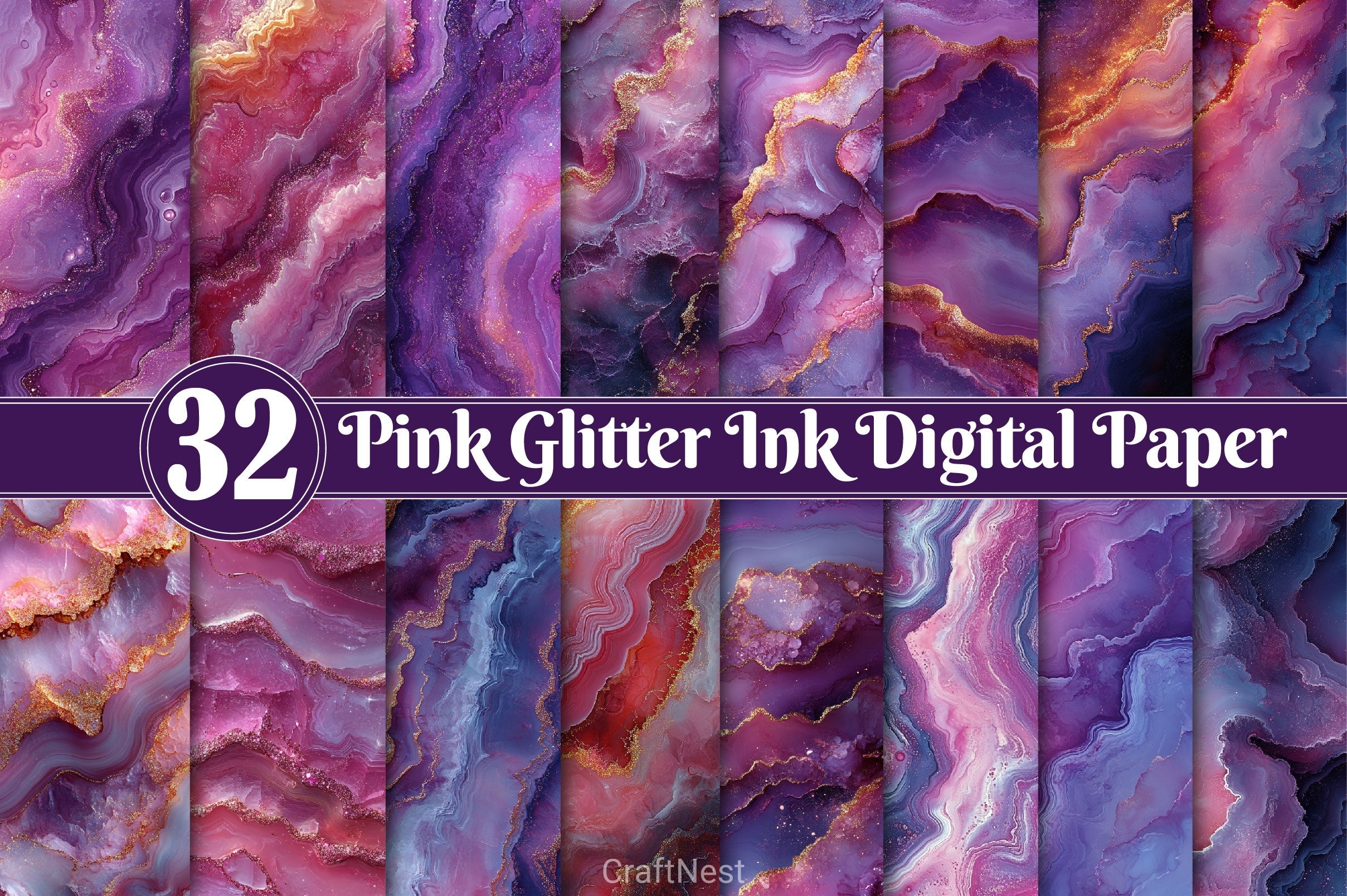 Pink Glitter Ink Digital Paper