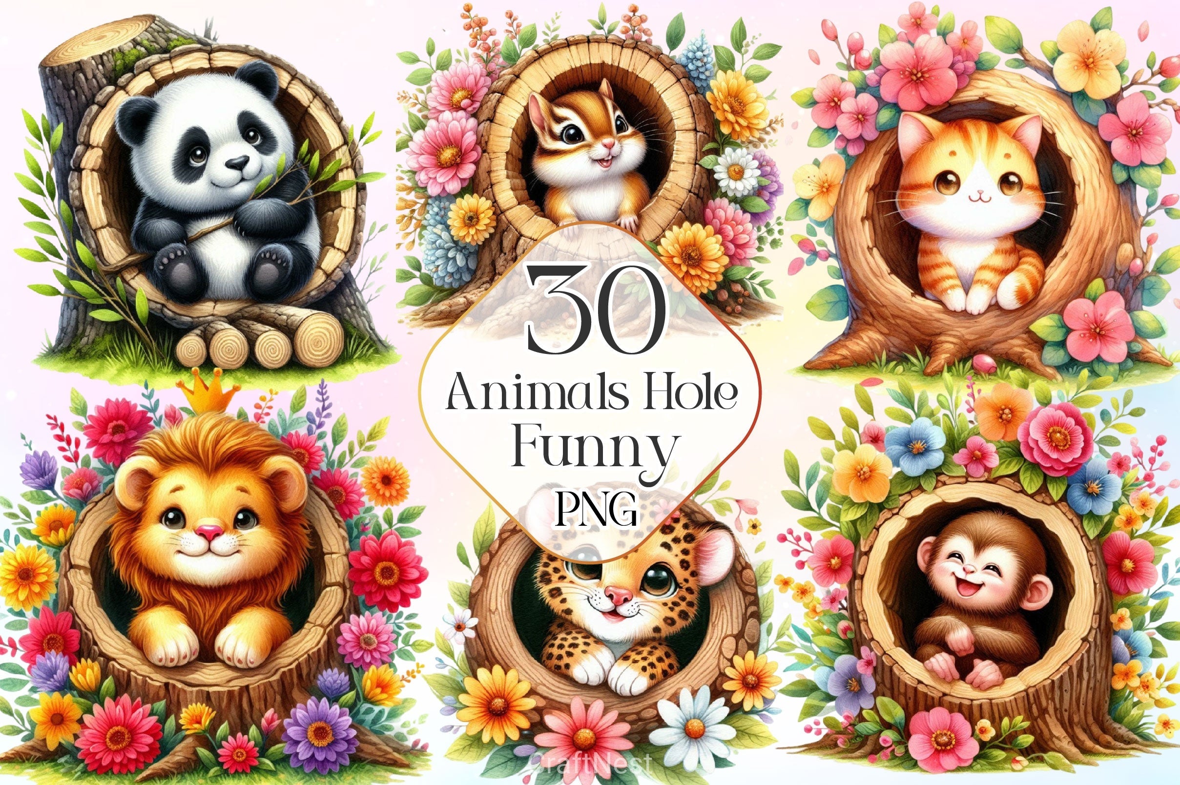 Funny Animals Hole Clipart Bundle 1