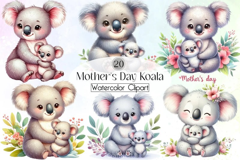 Mother's Day Koala Clipart Bundle - CraftNest - Digital Crafting and Art
