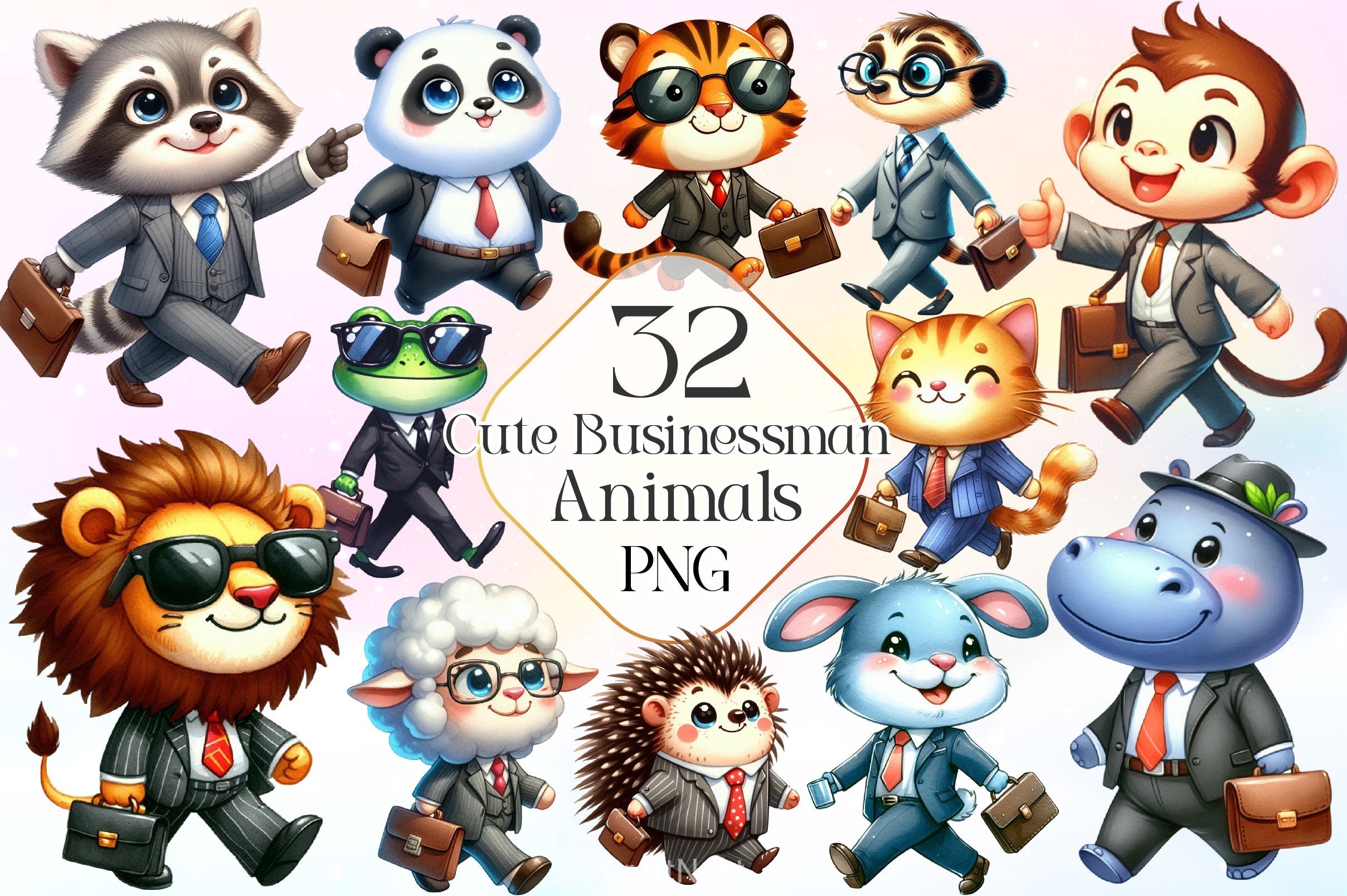 Cute Businessman Animals Clipart Bundle 2