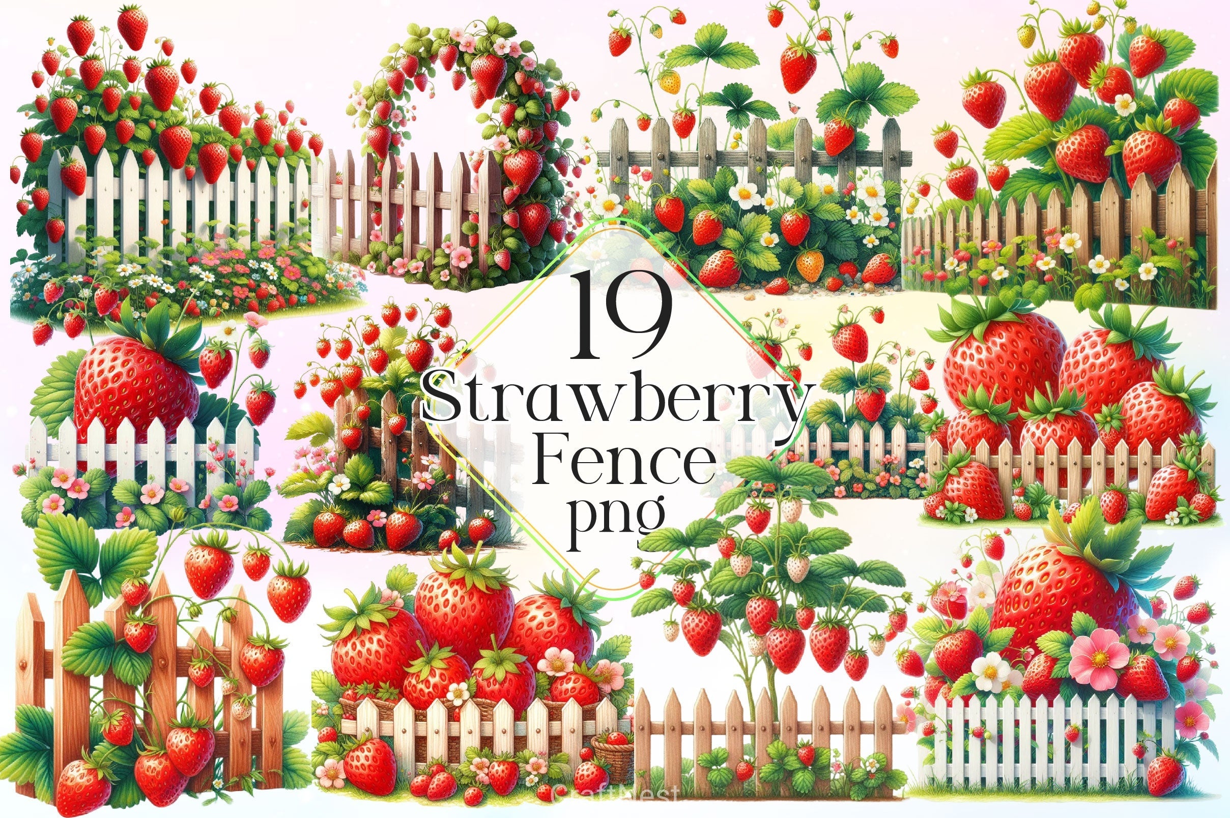 Strawberry Fence Clipart Bundle