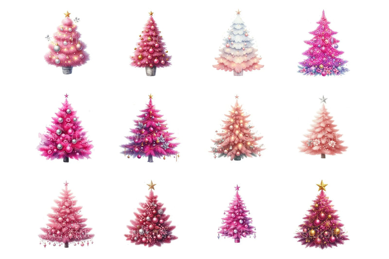 Pink Christmas Tree Clip Art Bundle - CraftNest - Digital Crafting and Art