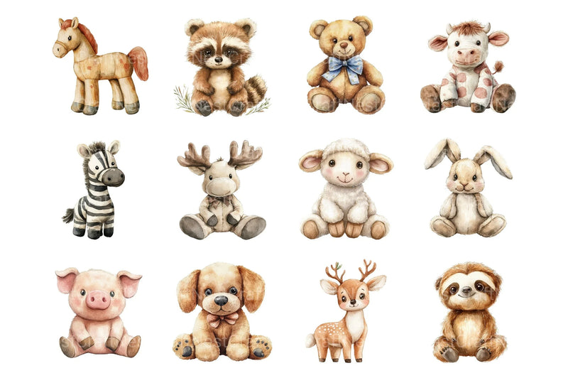 Vintage Animal Plush Toys Clipart Bundle - CraftNest - Digital Crafting and Art