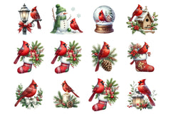 Christmas Red Cardinal Festive Bird Clipart Bundle - Digital Download - CraftNest - Digital Crafting and Art