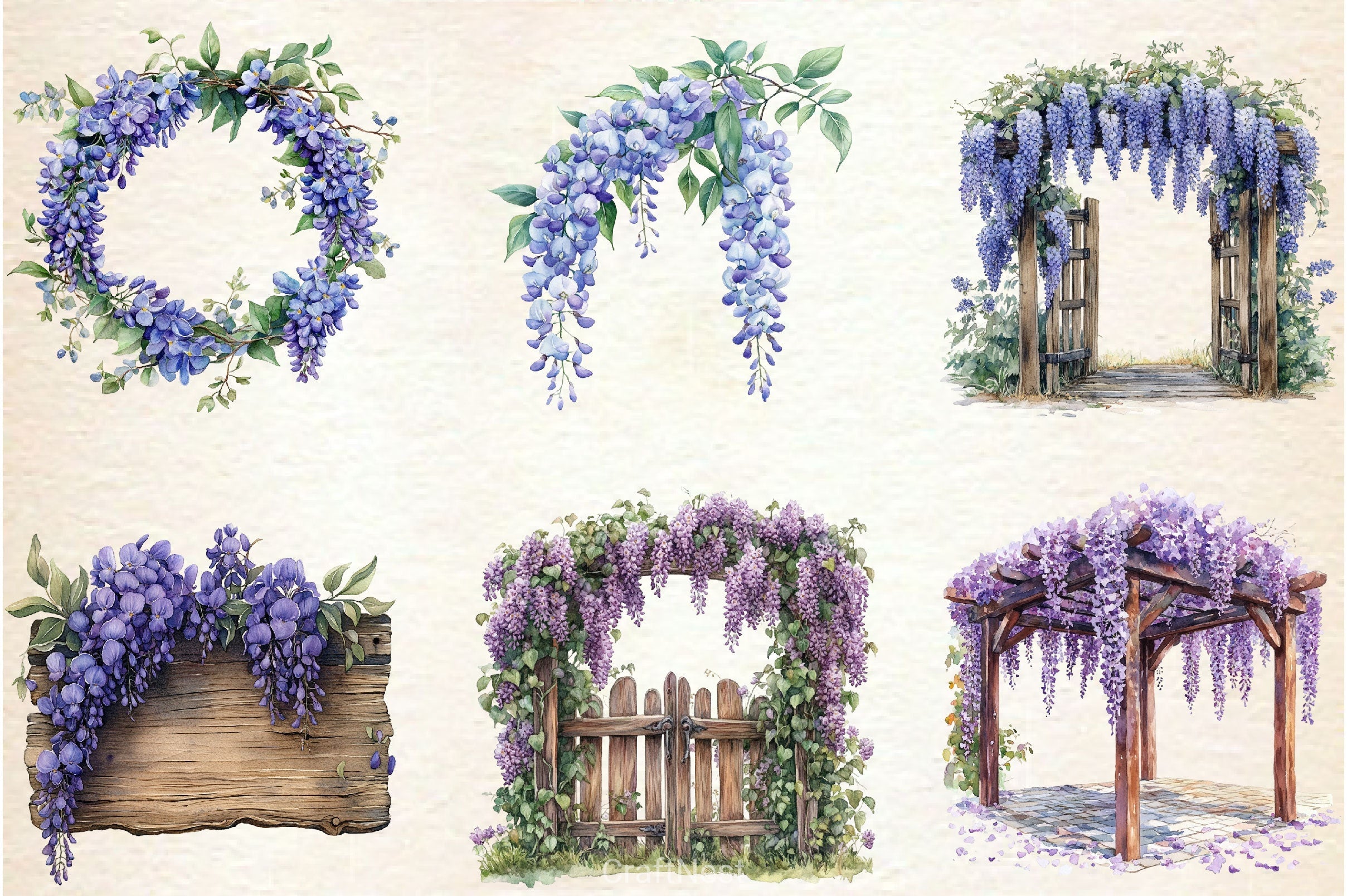 Wisteria Garden Clipart Bundle