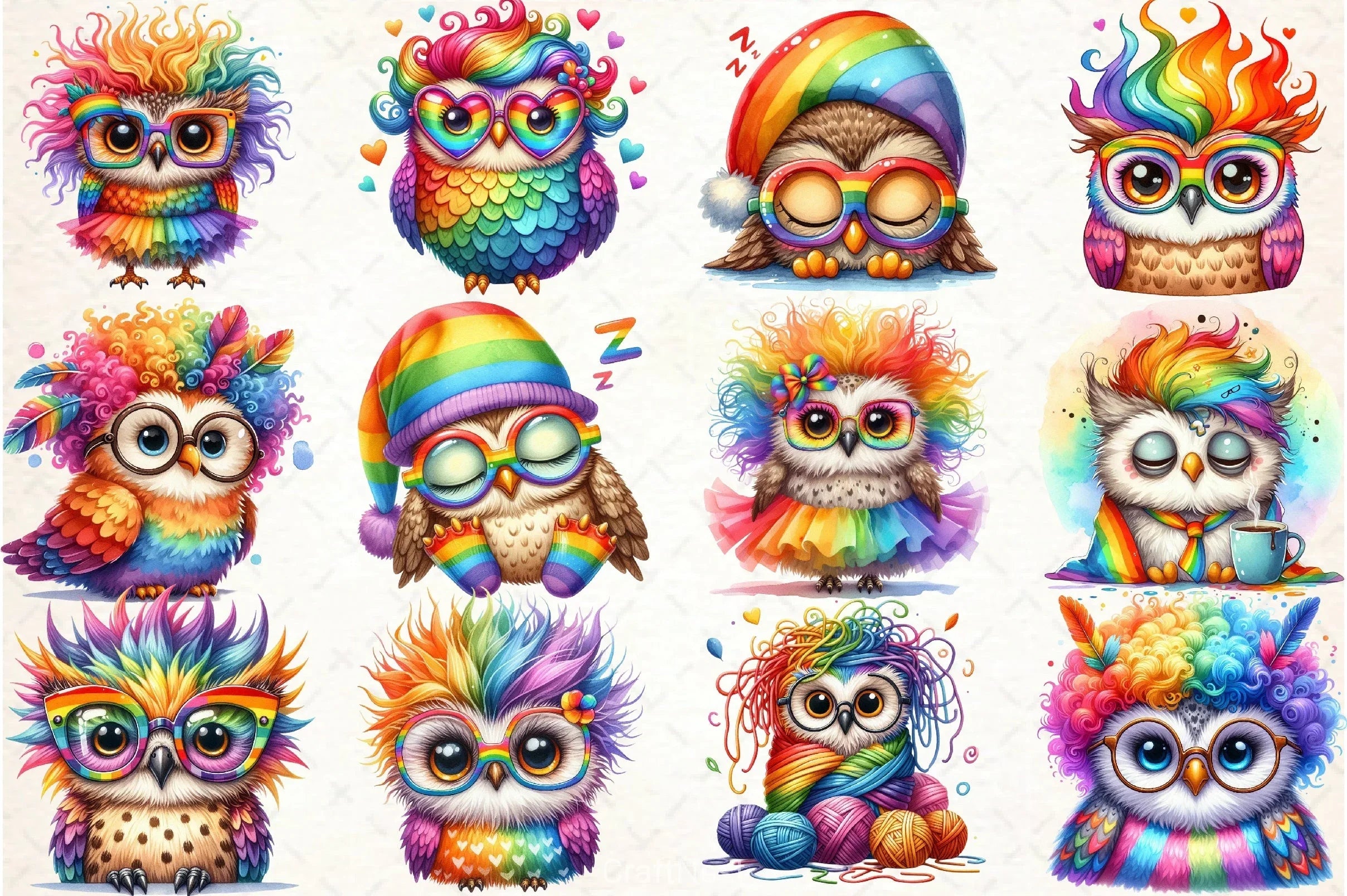 Rainbow Owl Clipart Bundle - CraftNest - Digital Crafting and Art