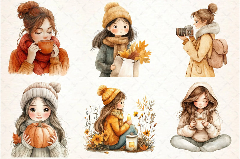 Autumn Girl Clipart Bundle 3 - CraftNest - Digital Crafting and Art