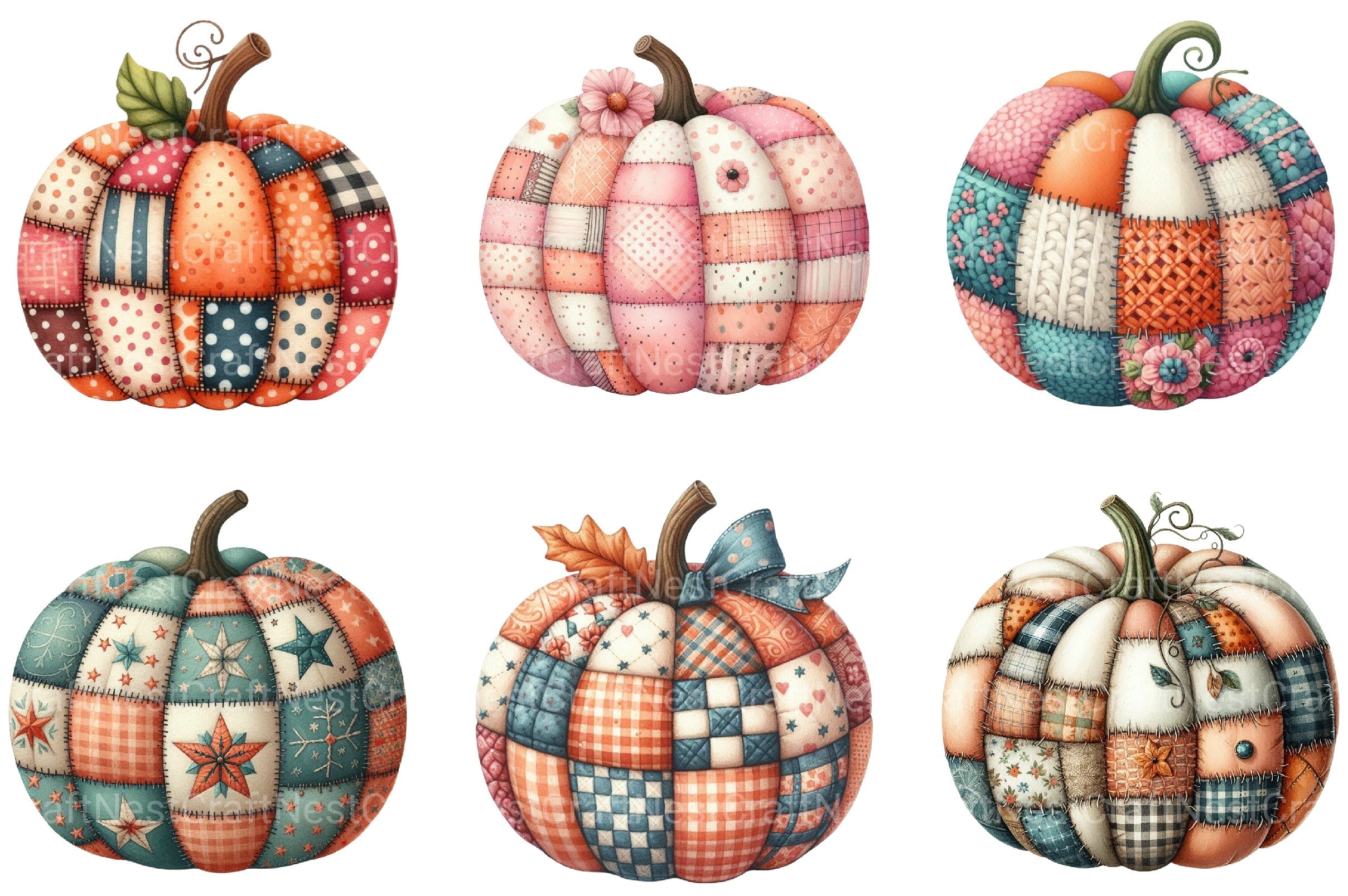 Autumn Patchwork Pumpkin Clipart Bundle
