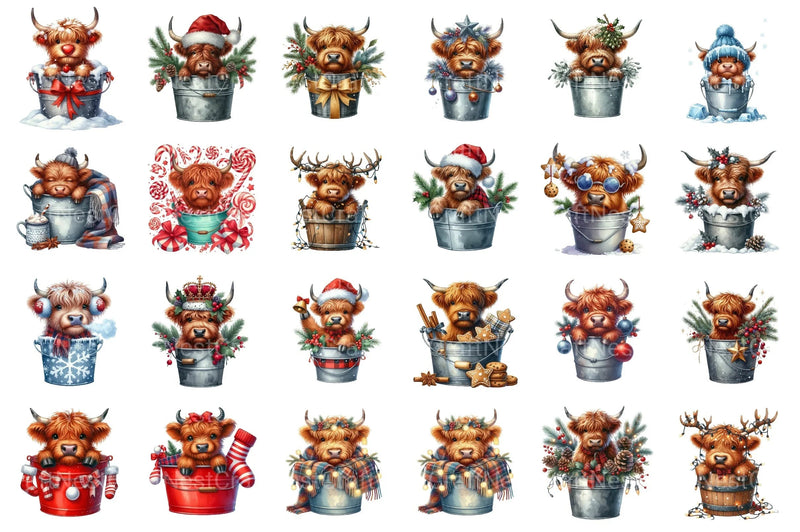 Christmas Highland Cows Clipart Bundle - CraftNest - Digital Crafting and Art