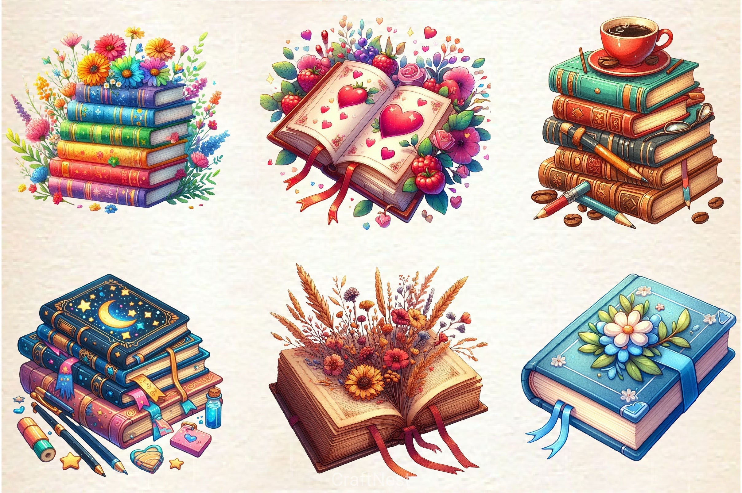 Reading Books Clipart Bundle 4