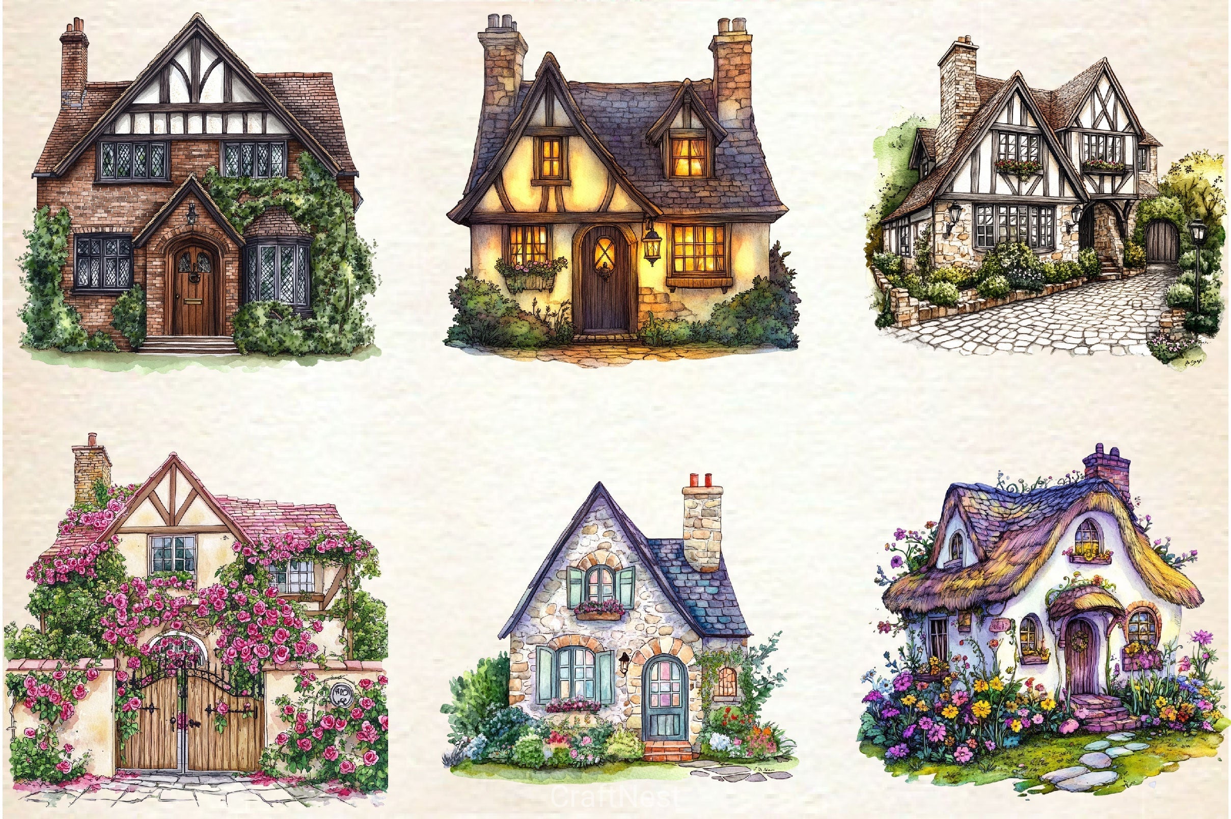Spring Village House Clipart Bundle