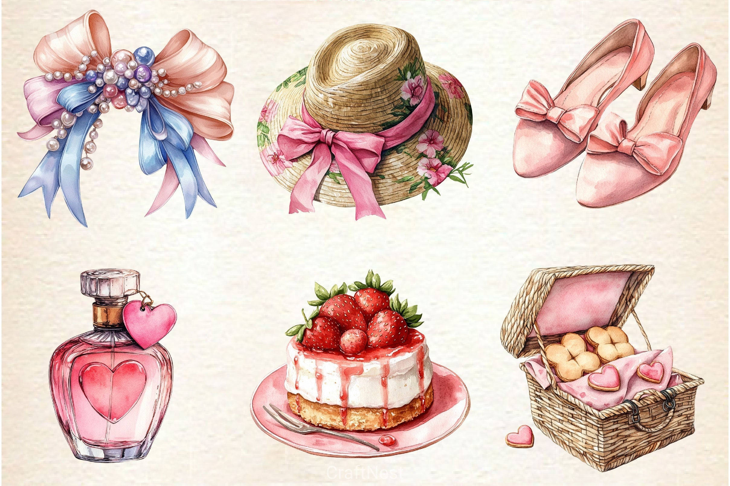 Preppy Coquette Summer Clipart Bundle