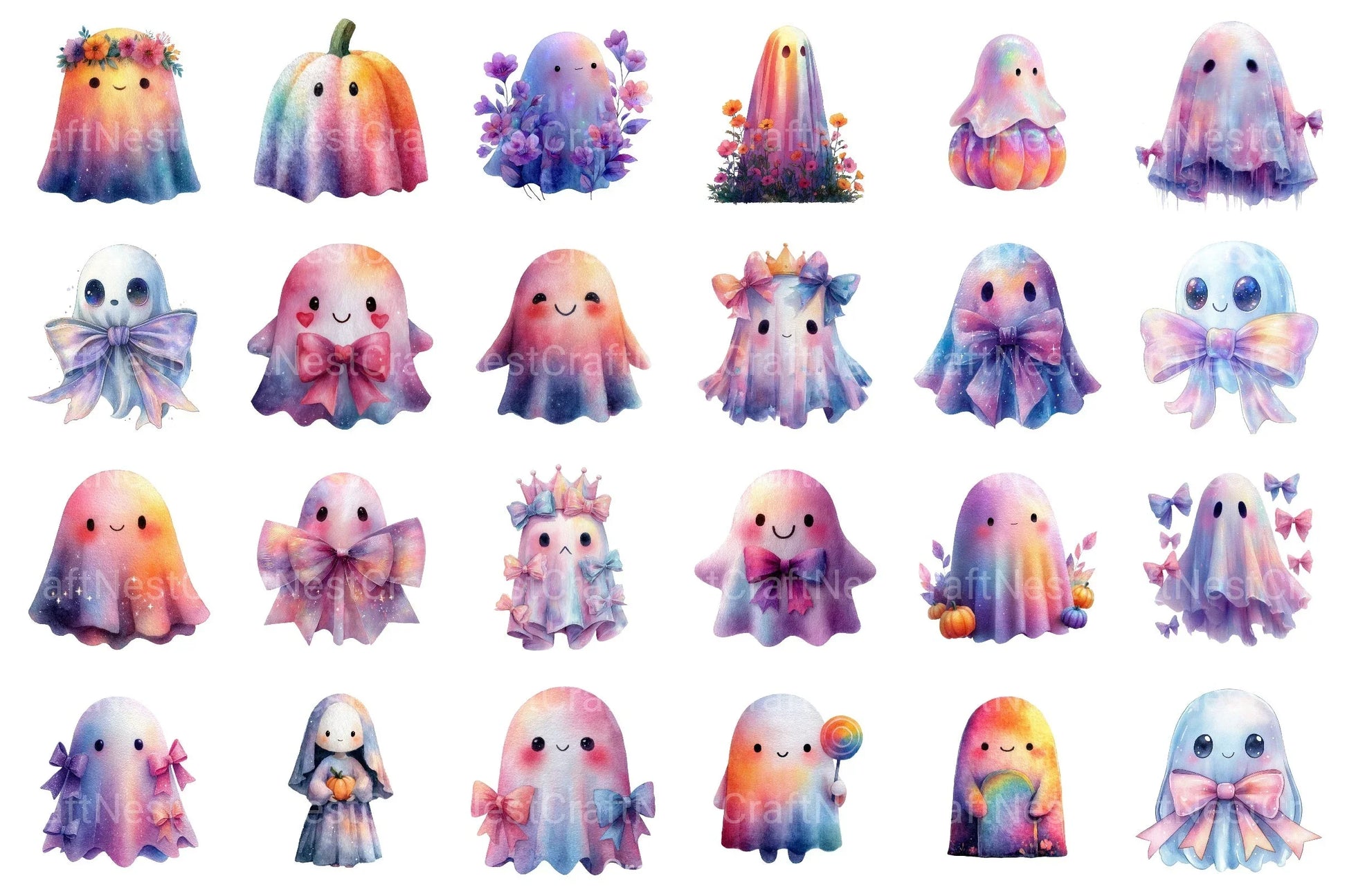 Iridescent Halloween Ghost Clipart Bundle 8 - CraftNest - Digital Crafting and Art