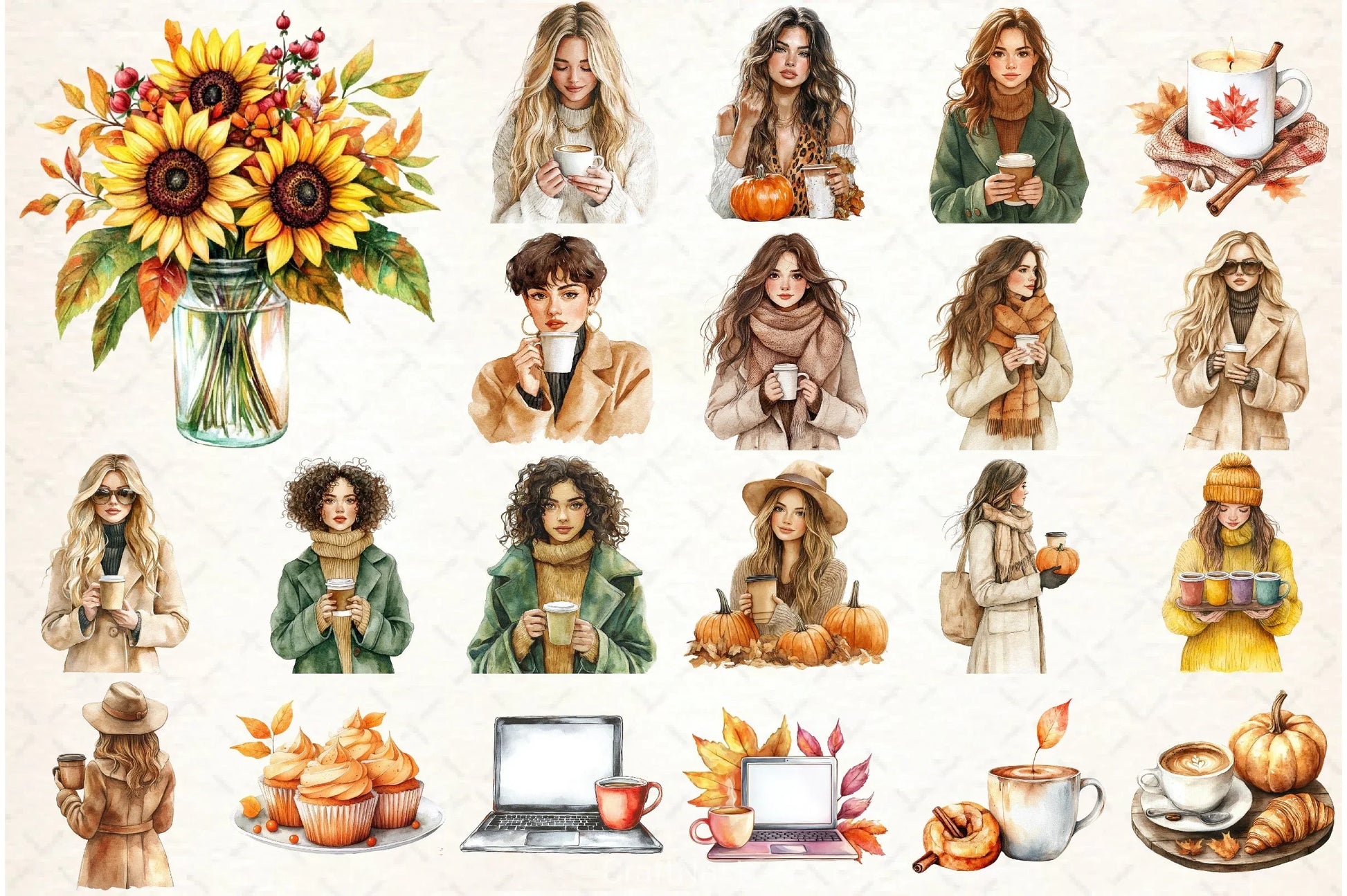 Autumn Coffee Girl Clipart Bundle - CraftNest - Digital Crafting and Art