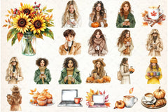 Autumn Coffee Girl Clipart Bundle - CraftNest - Digital Crafting and Art