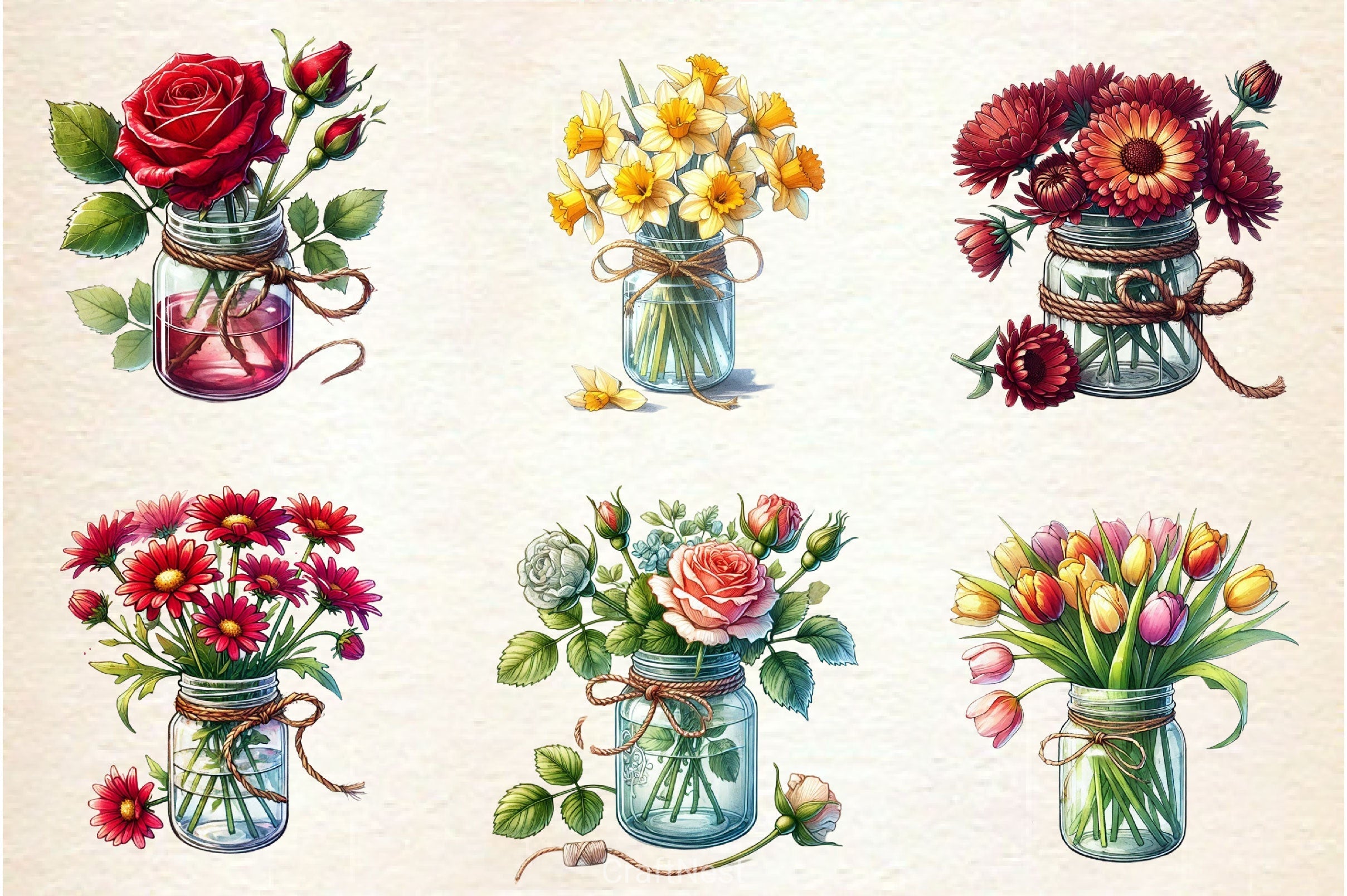 Spring Mason Jars Clipart Bundle 2