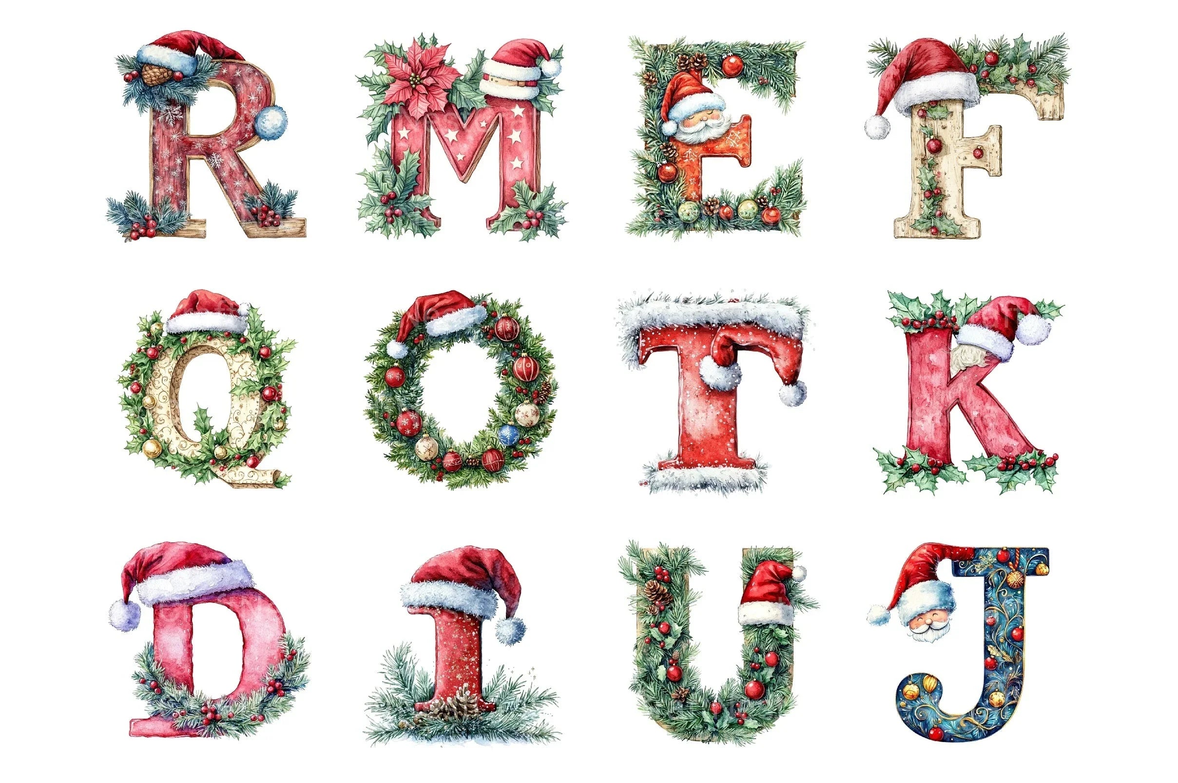 Christmas Alphabet Letters Reindeer Santa Snowman Clipart Bundle - CraftNest - Digital Crafting and Art