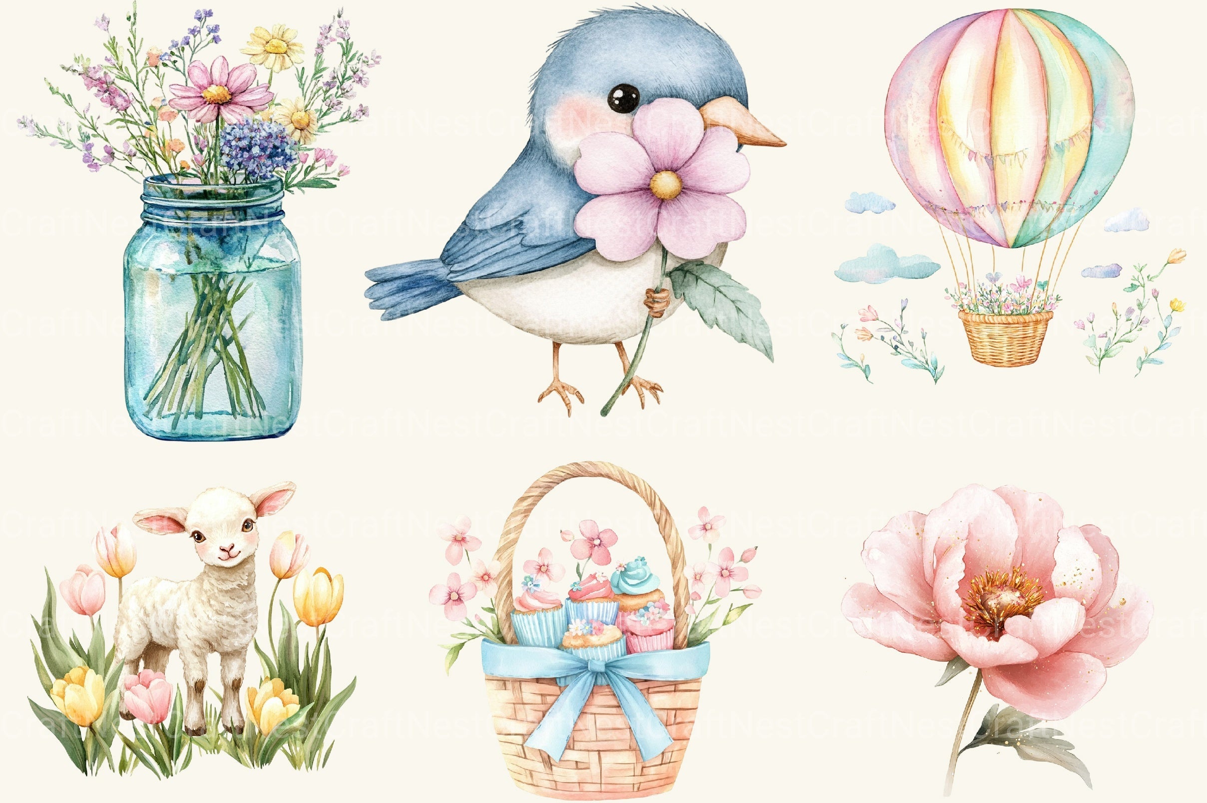 Happy Pastel Spring Clipart Bundle