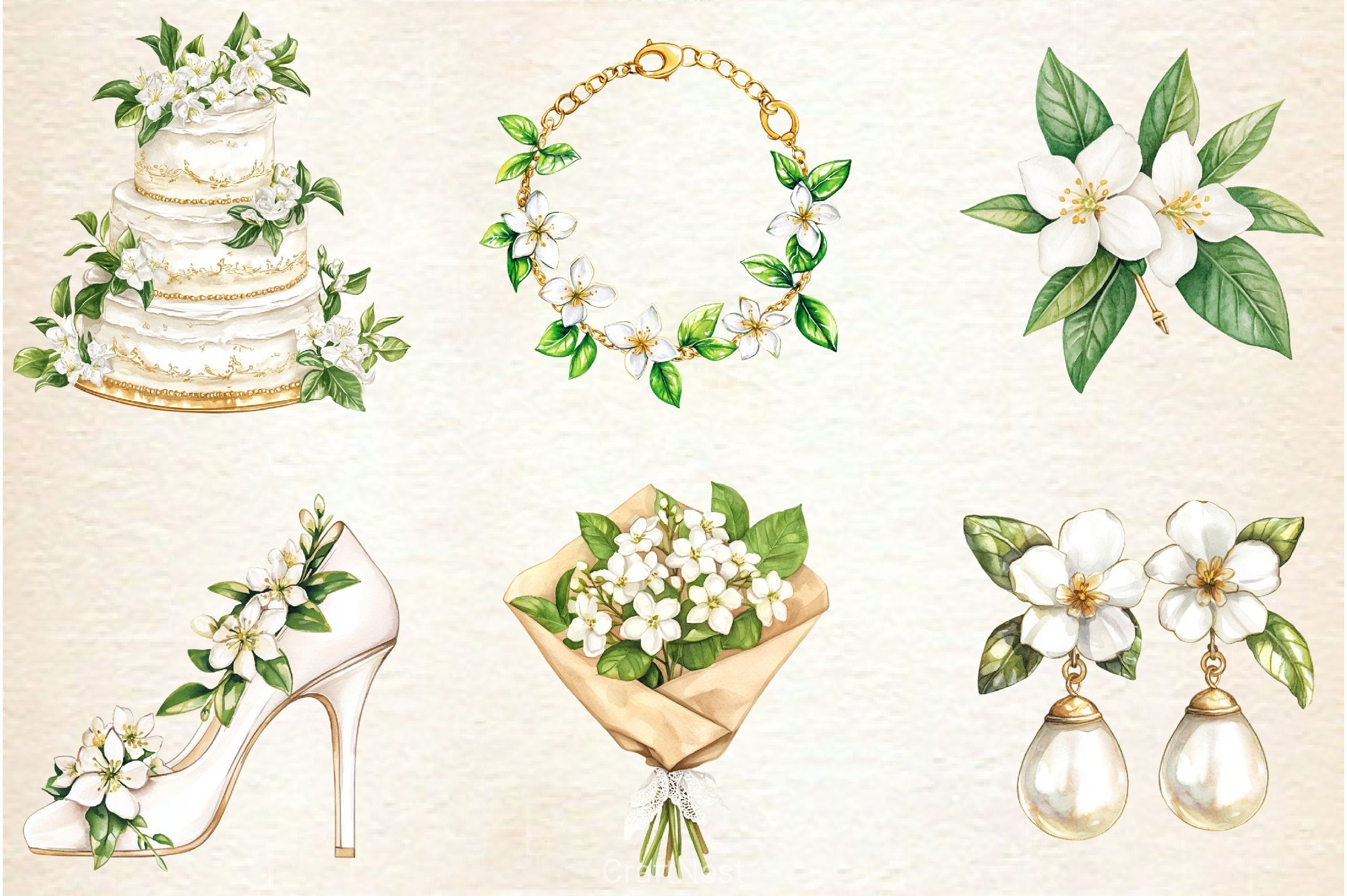Jasmine Wedding Decor Clipart Bundle