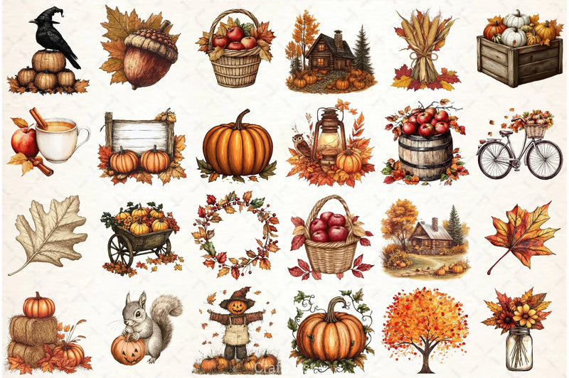 Vintage Autumn Clipart Bundle - CraftNest - Digital Crafting and Art