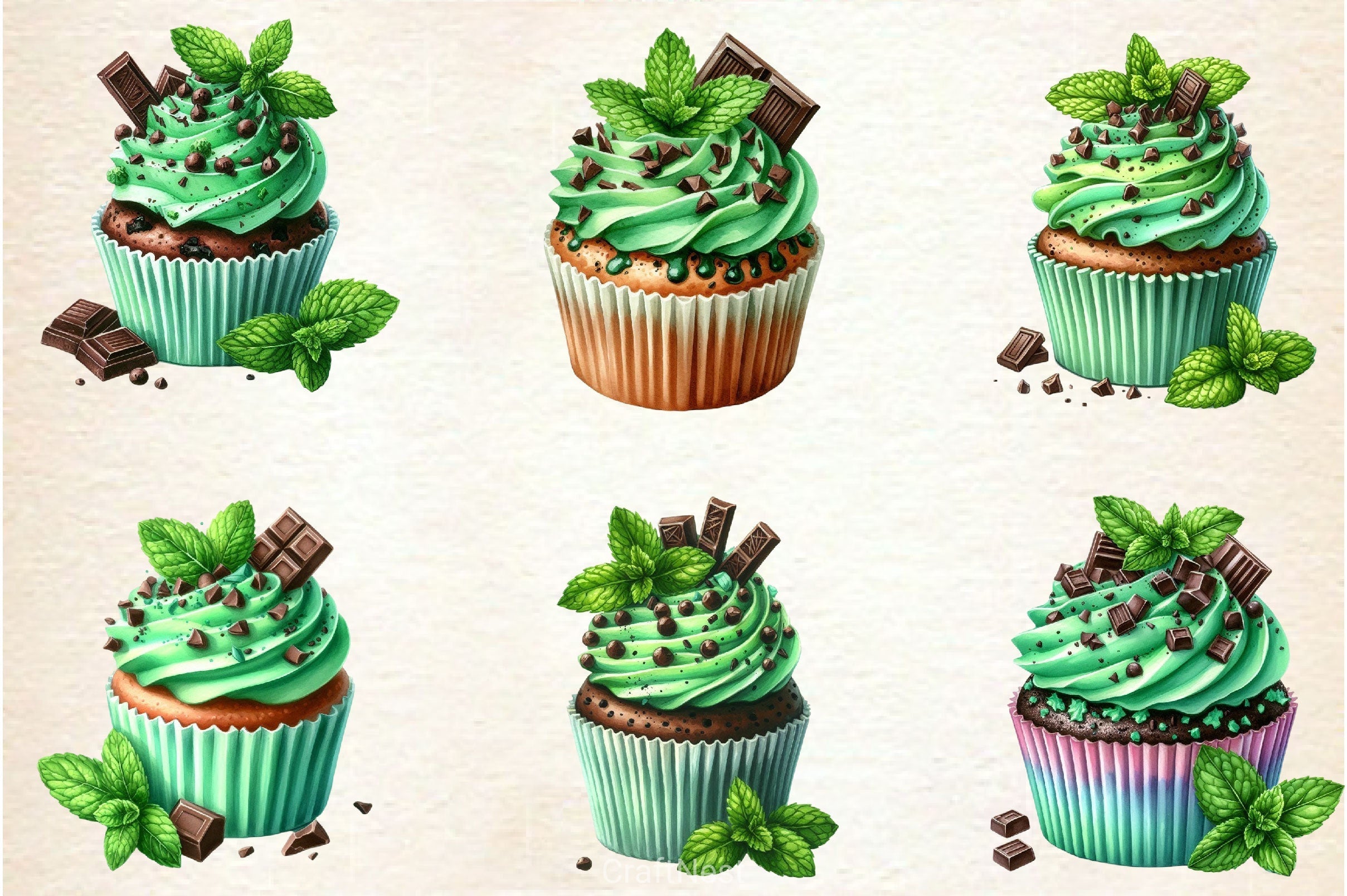 Minty Fresh Cupcake Clipart Bundle