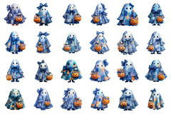 Halloween Blue Denim Ghost Clipart Bundle - CraftNest - Digital Crafting and Art