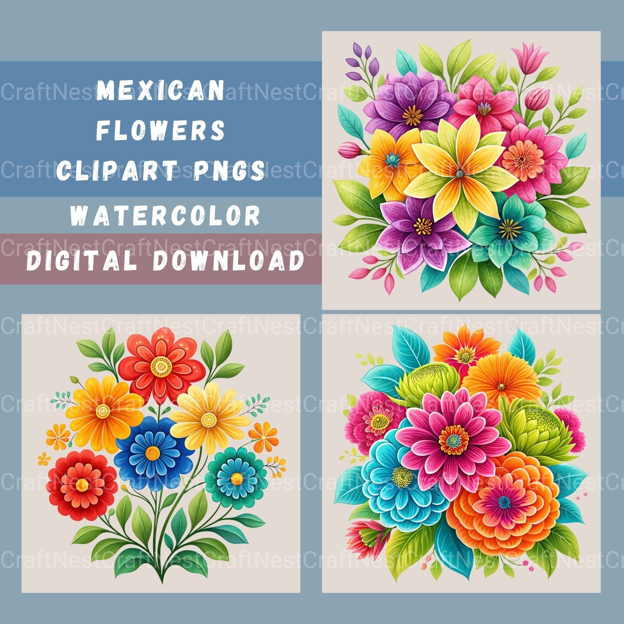 Mexican Flowers 2 Clipart Bundle