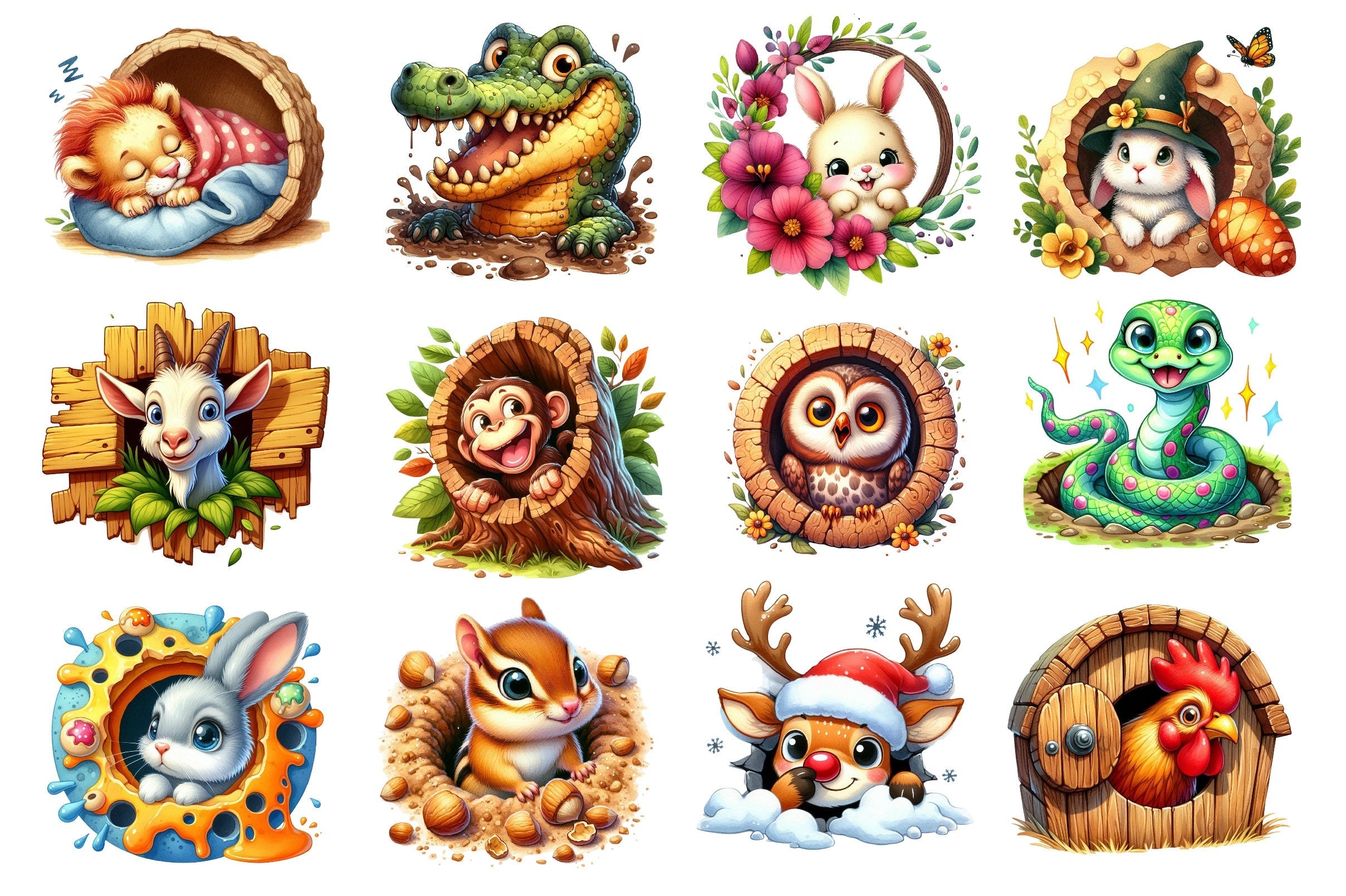Funny Animals In Hole Clipart Bundle 2