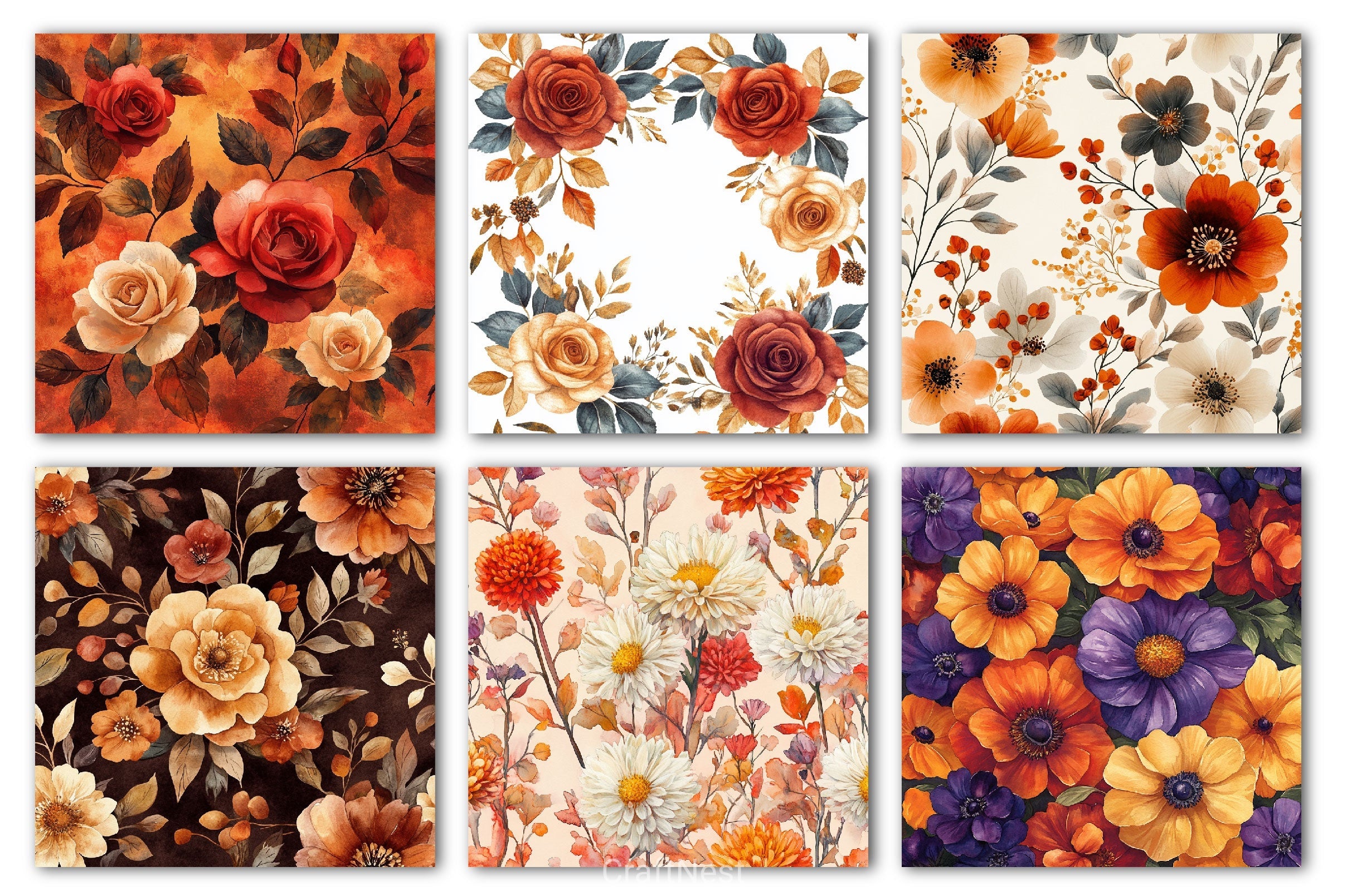 Autumn Floral Digital Papers Seamless