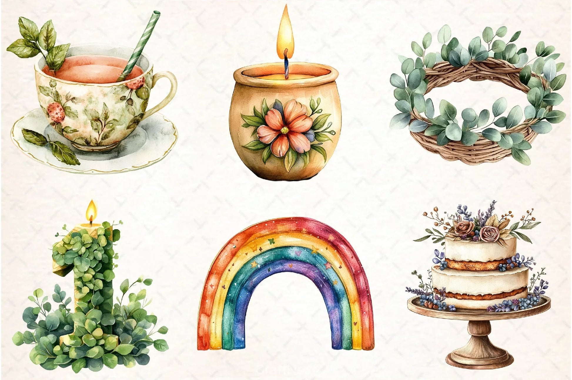 Boho Sage Green Birthday Clipart Bundle - CraftNest - Digital Crafting and Art