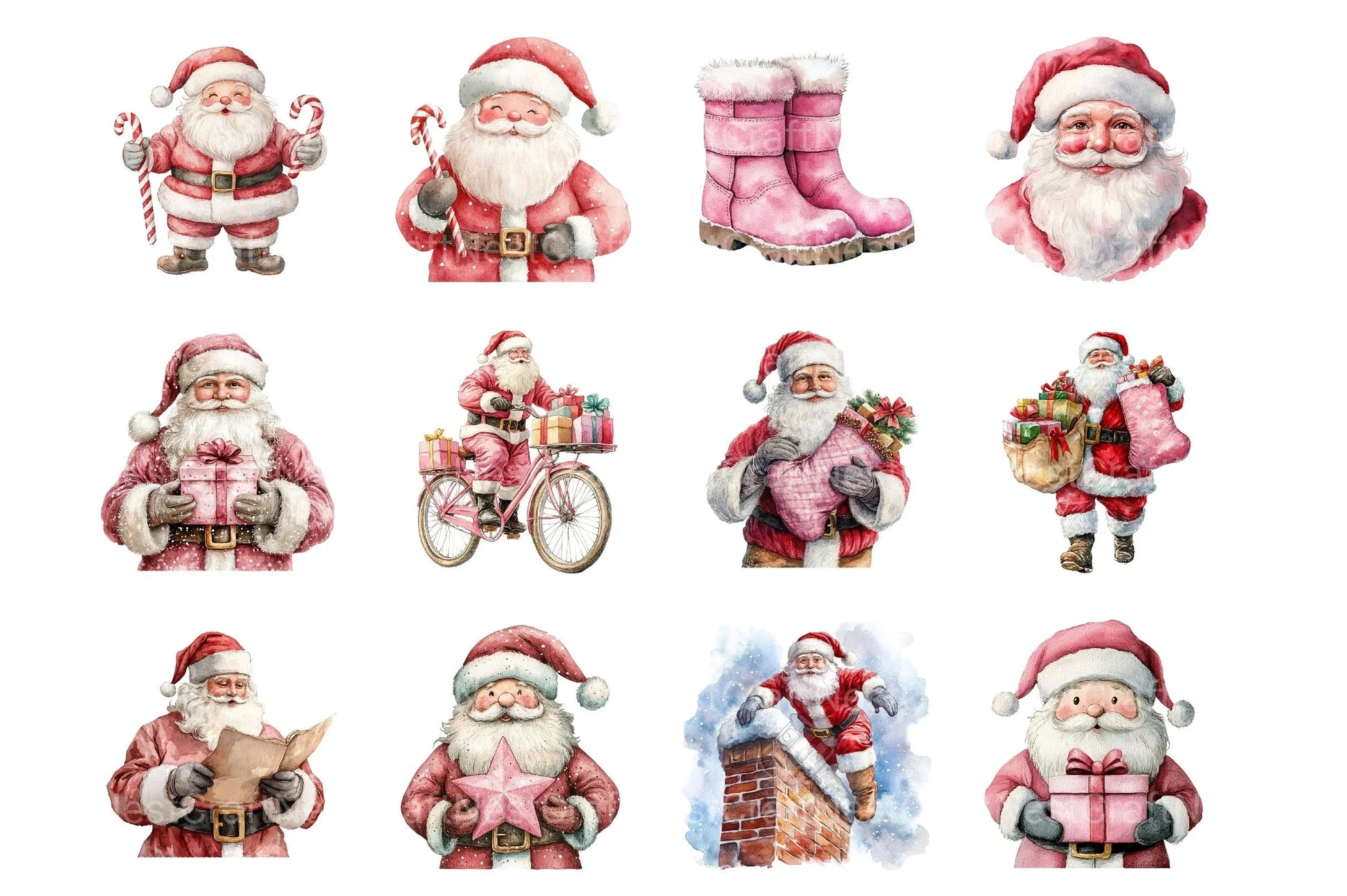 Pink Trendy Christmas Santa Clipart Bundle - CraftNest - Digital Crafting and Art